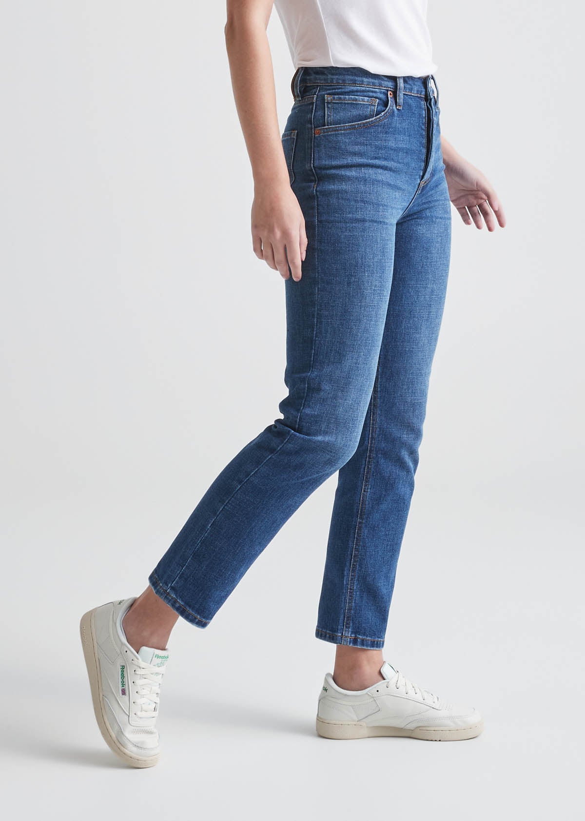 womens medium wash high rise straight jeans side