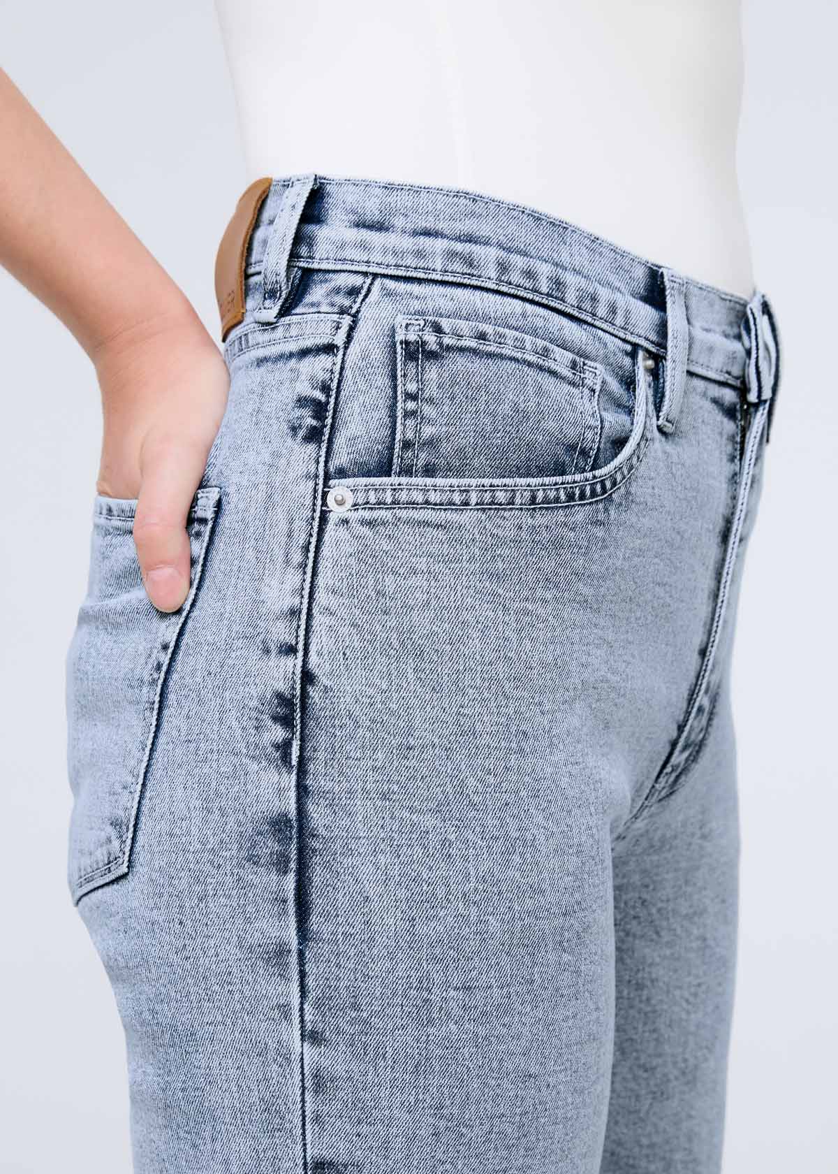 womens midweight denim high rise arc faded blue jean pocket details