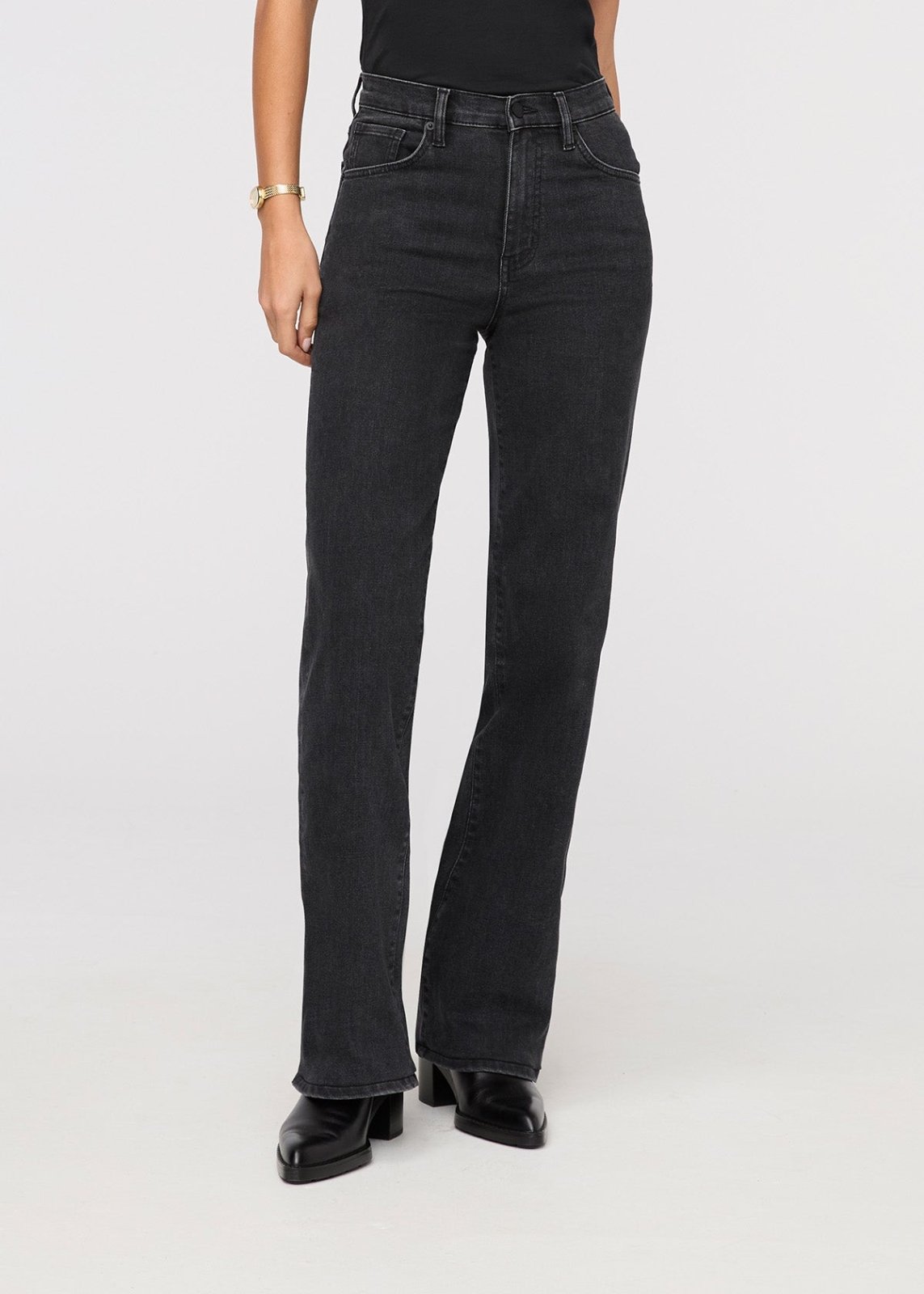 Women's High Rise Wide Leg Black Ash Stretch Jeans Front