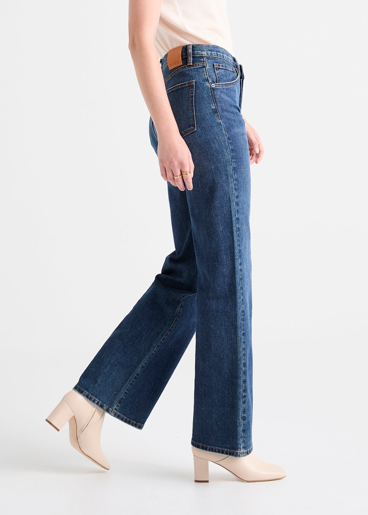 Women's Wide Leg Dark blue stretch jeans side