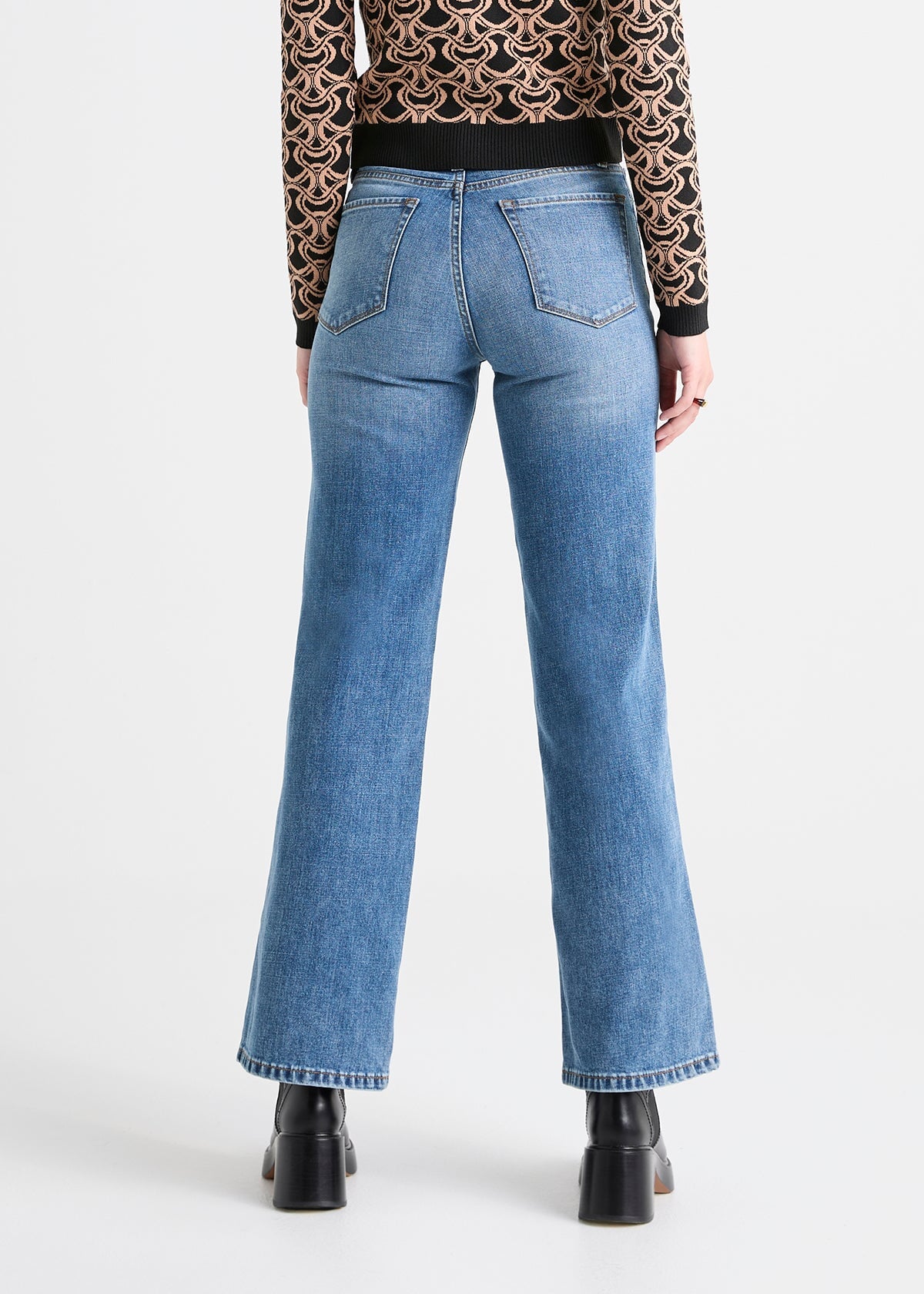 Women's High Rise Wide Leg Blue Stretch Jeans - Main Image