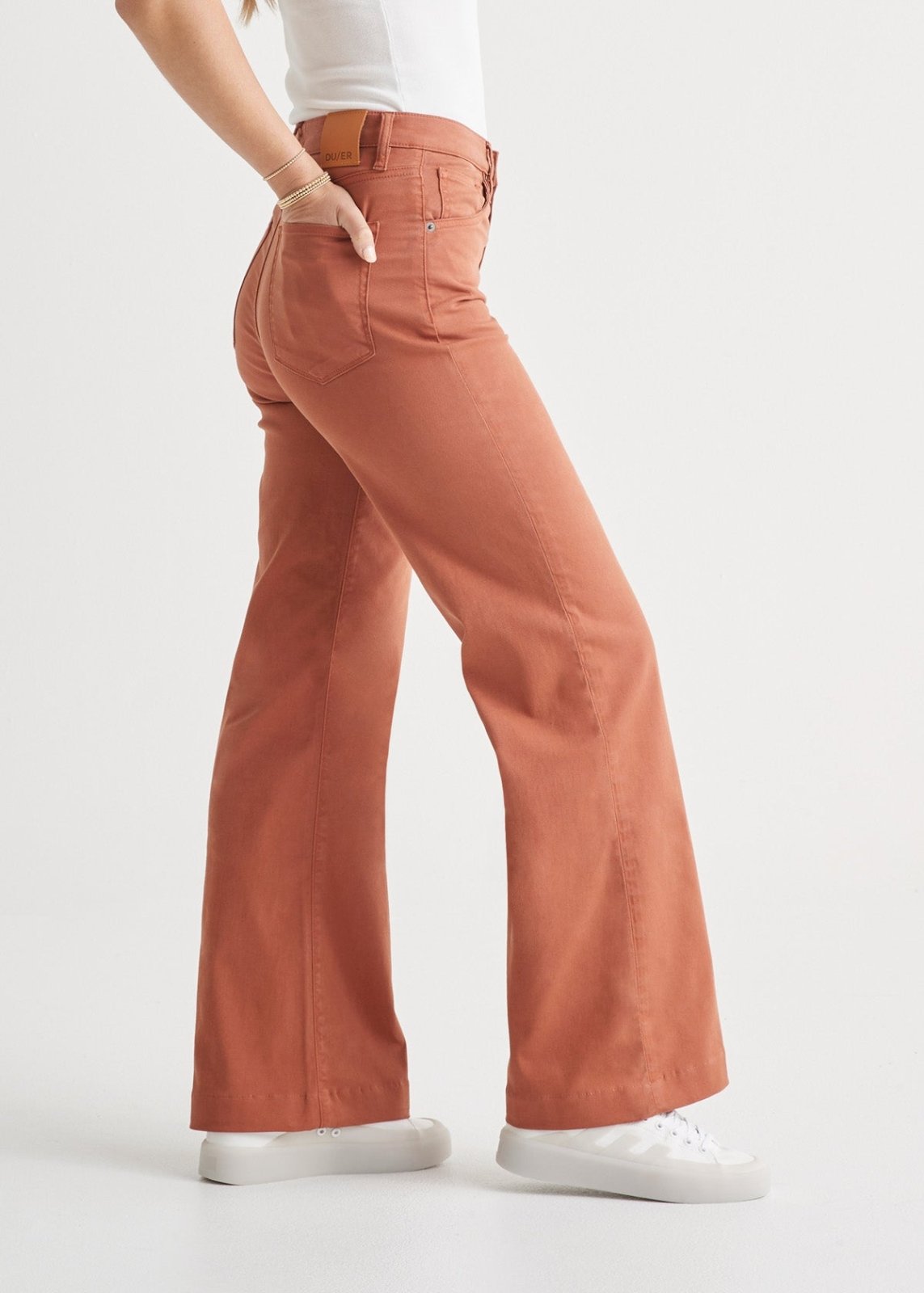 womens high rise rust lightweight wide leg pant side