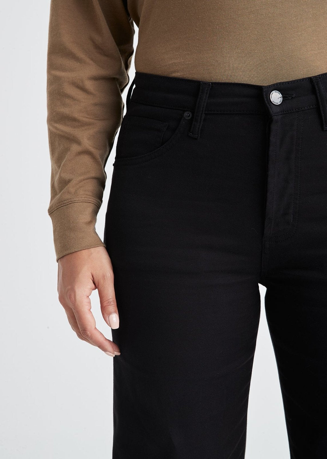 Women's High Rise Black Wide Leg Pant Front Detail