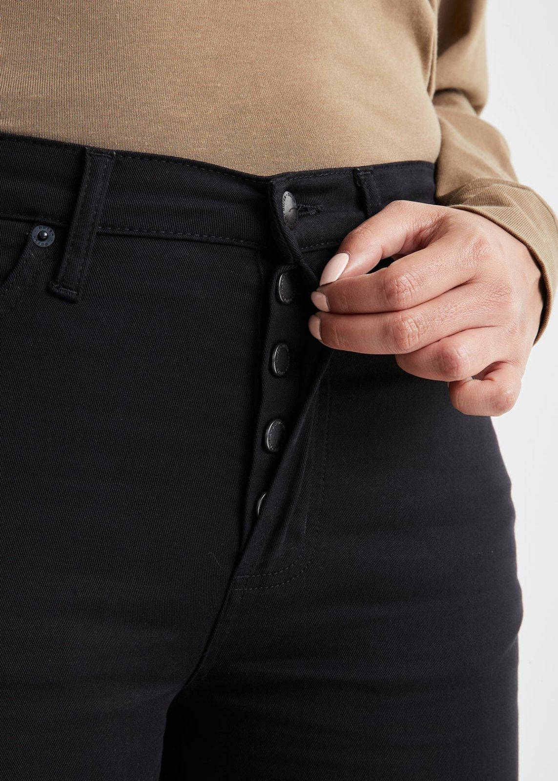 Women's High Rise Black Wide Leg Pant Button Details