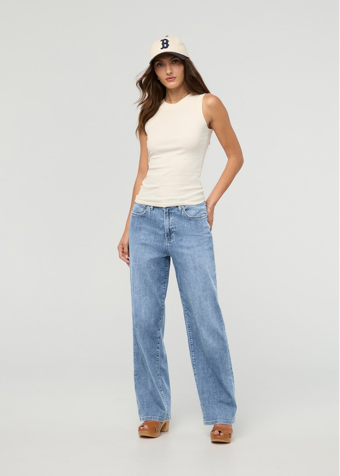 Womens Light Stone High Rise Straight Jeans full body