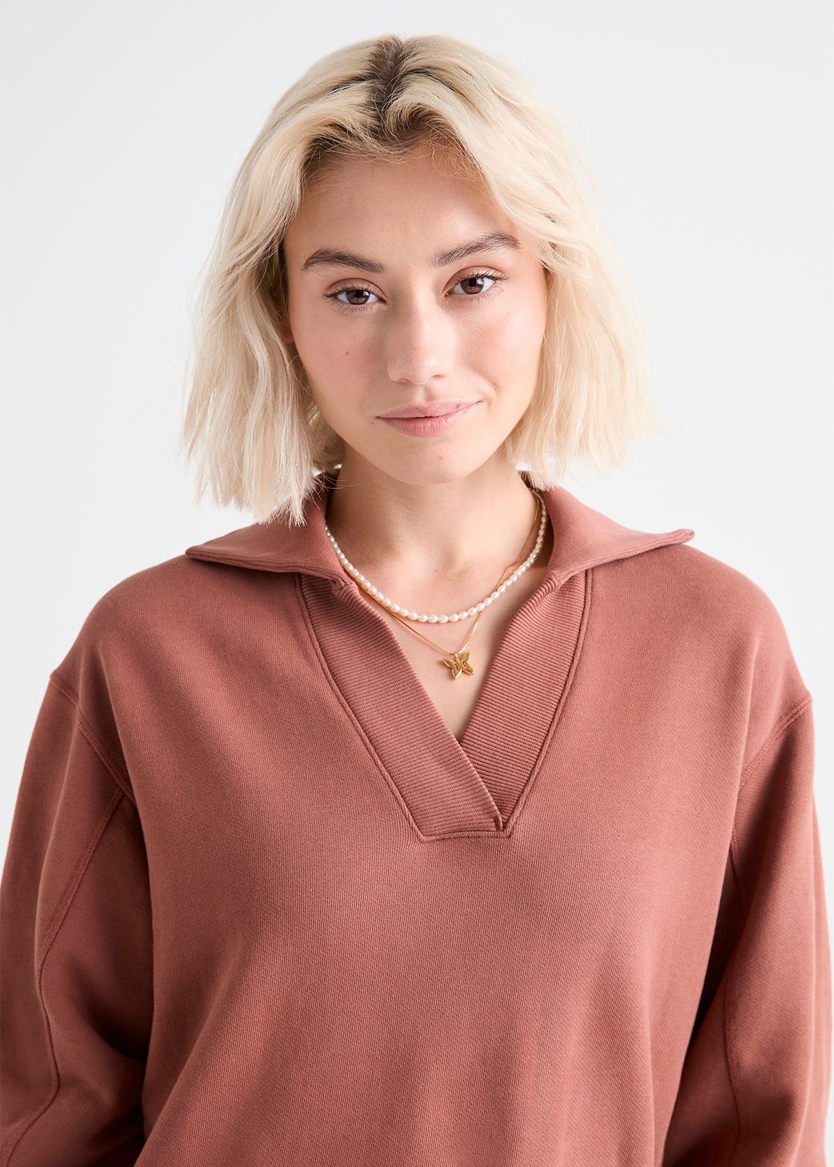 Brushed Terry Collared Pullover