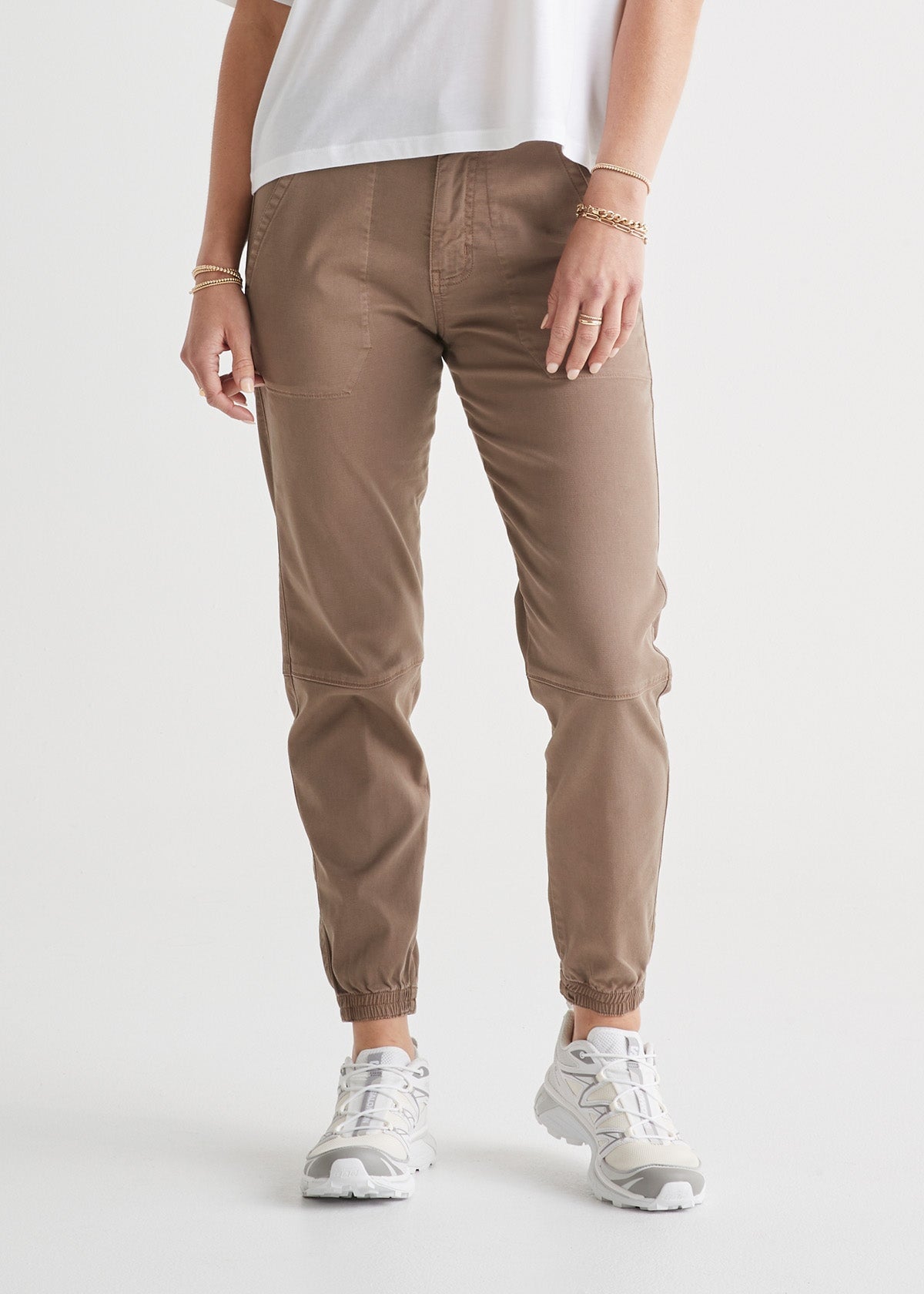 womens high rise brown athletic jogger front