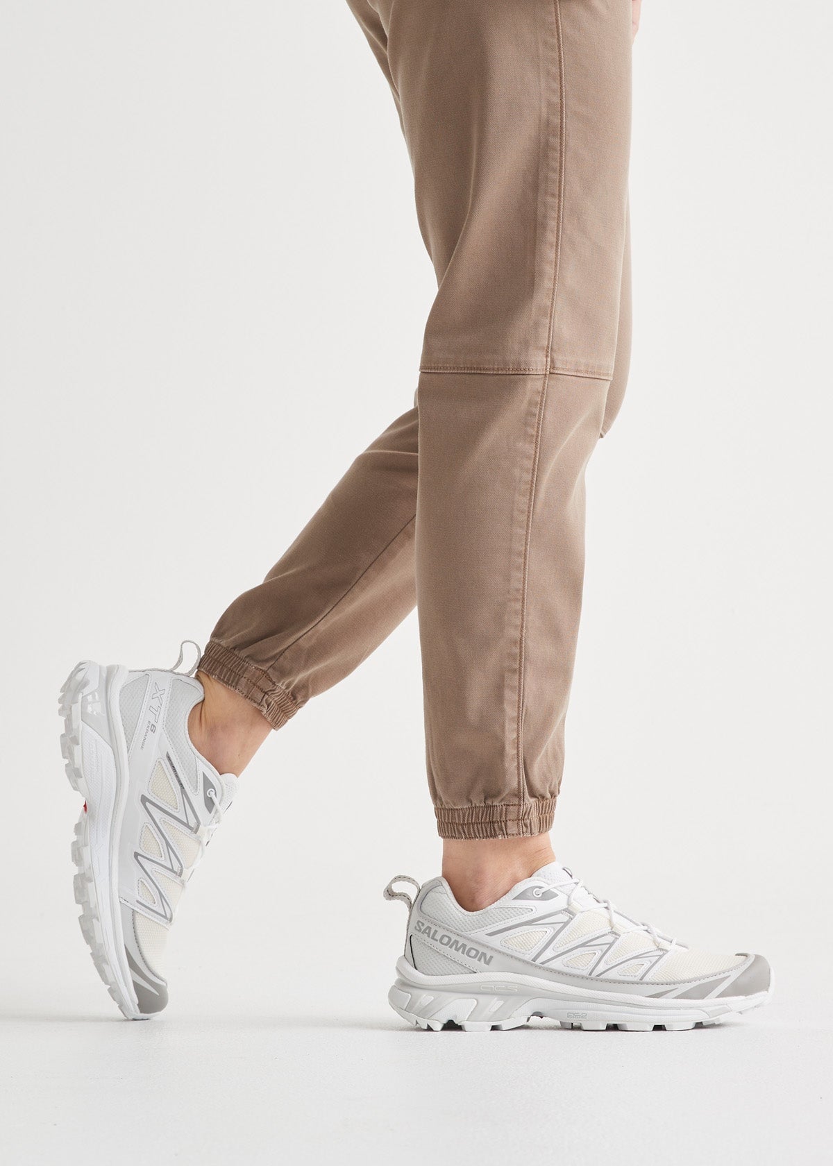 womens high rise brown athletic jogger ankle cuff detail