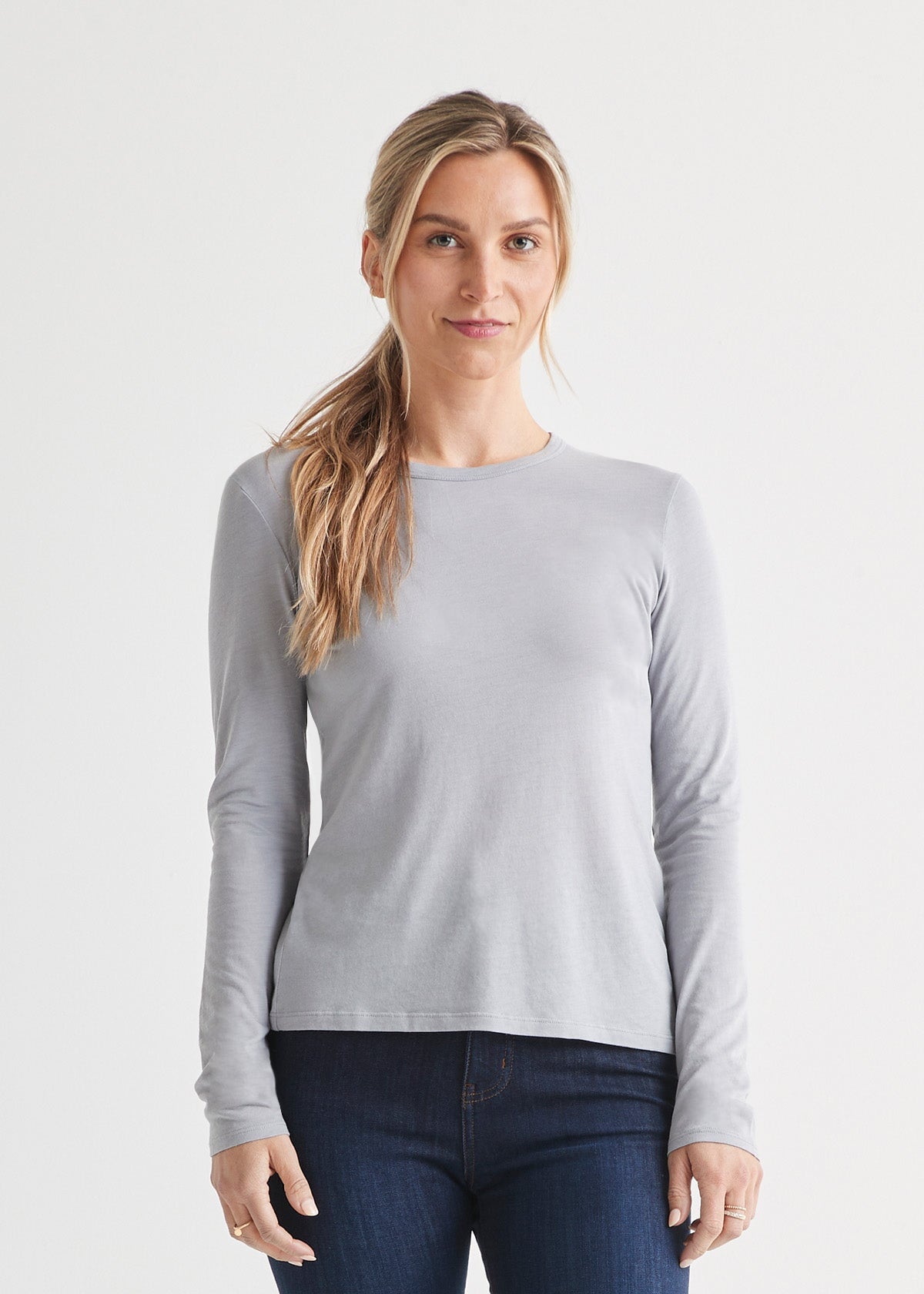 womens light grey slim long sleeve front
