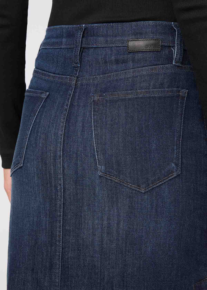 Slit Buttoned Denim Skirt with Pockets
