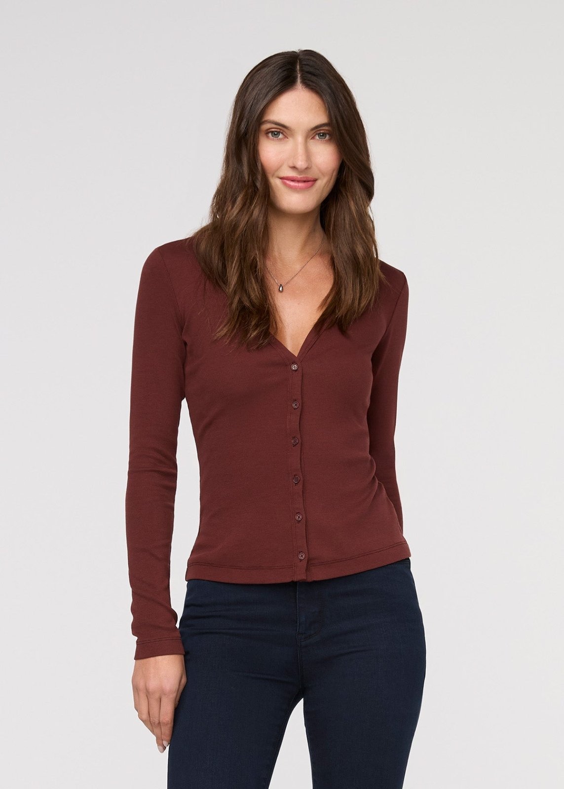 womens rich maroon fitted pima cotton long sleeve button down front