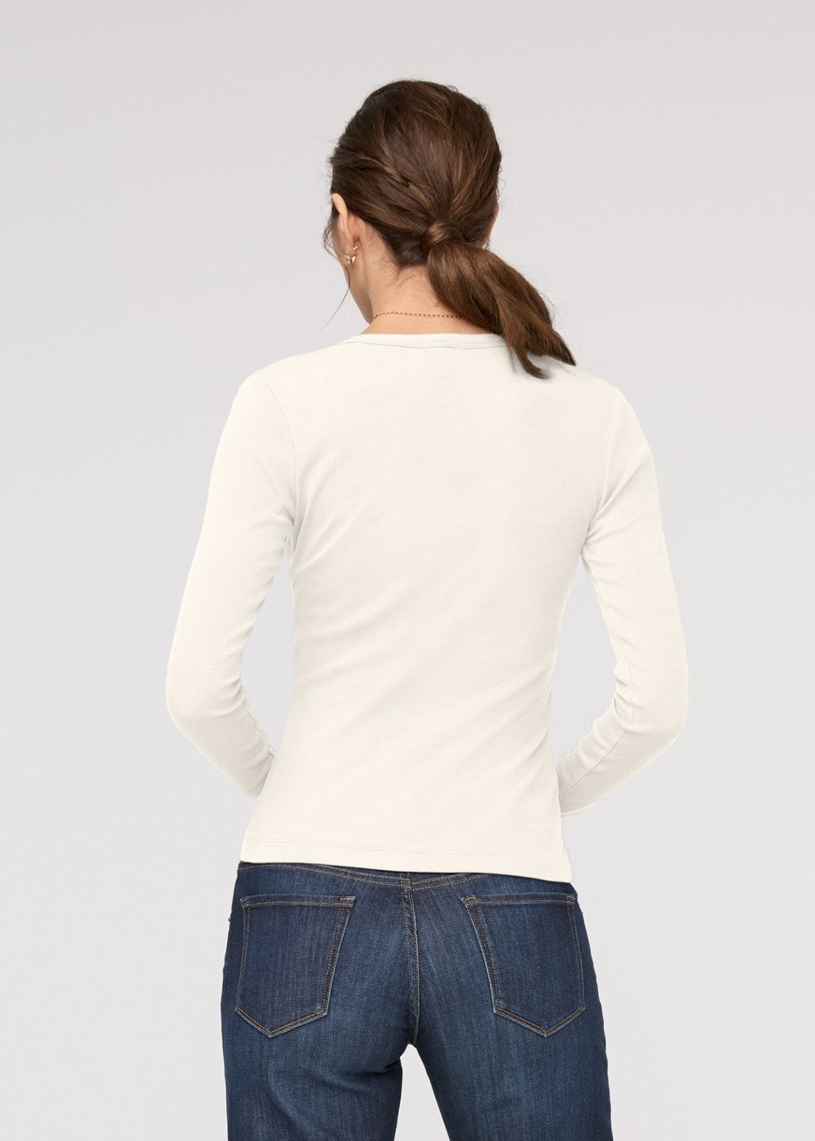 womens ecru fitted pima cotton long sleeve button down back