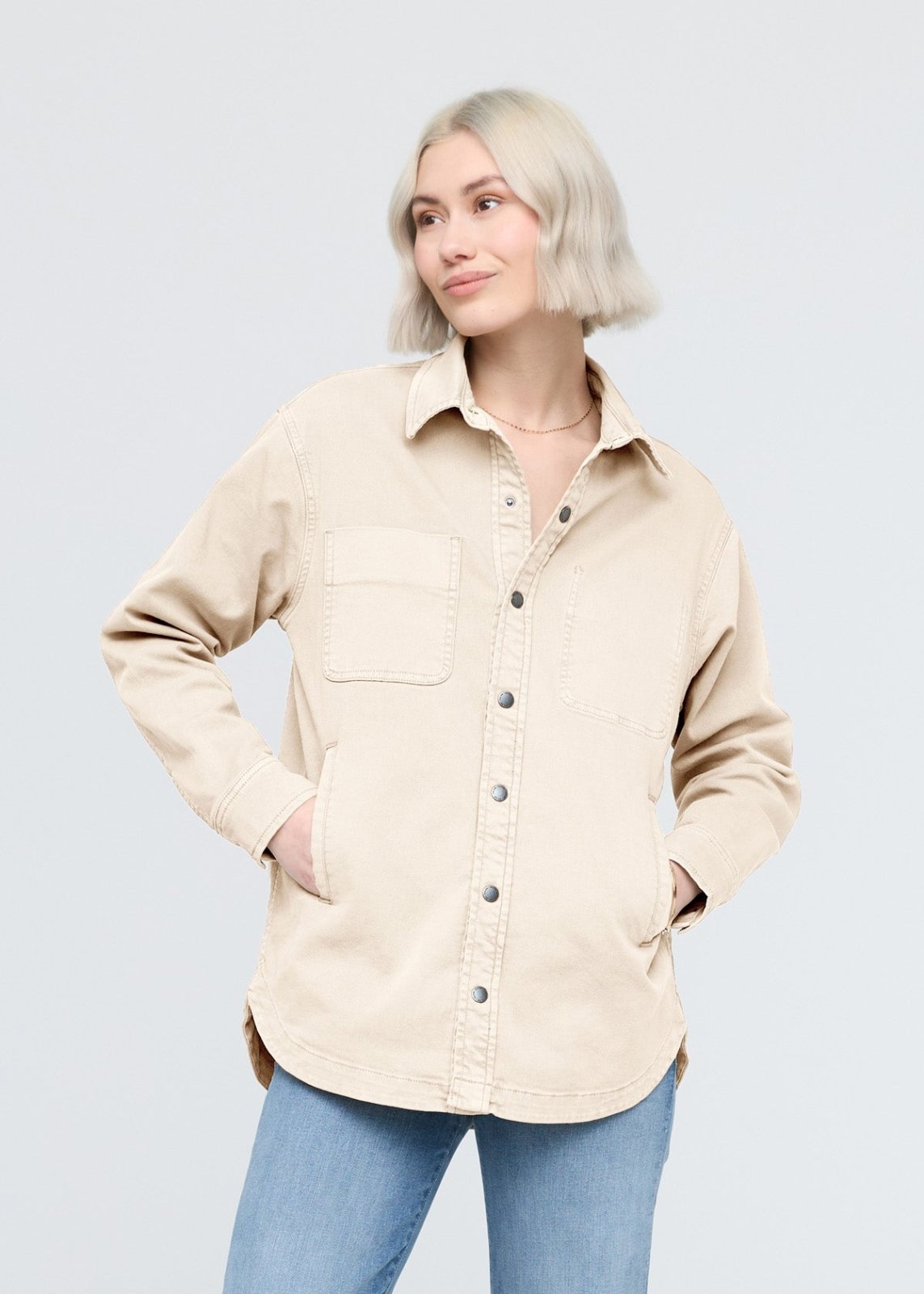 womens ecru twill overshirt front