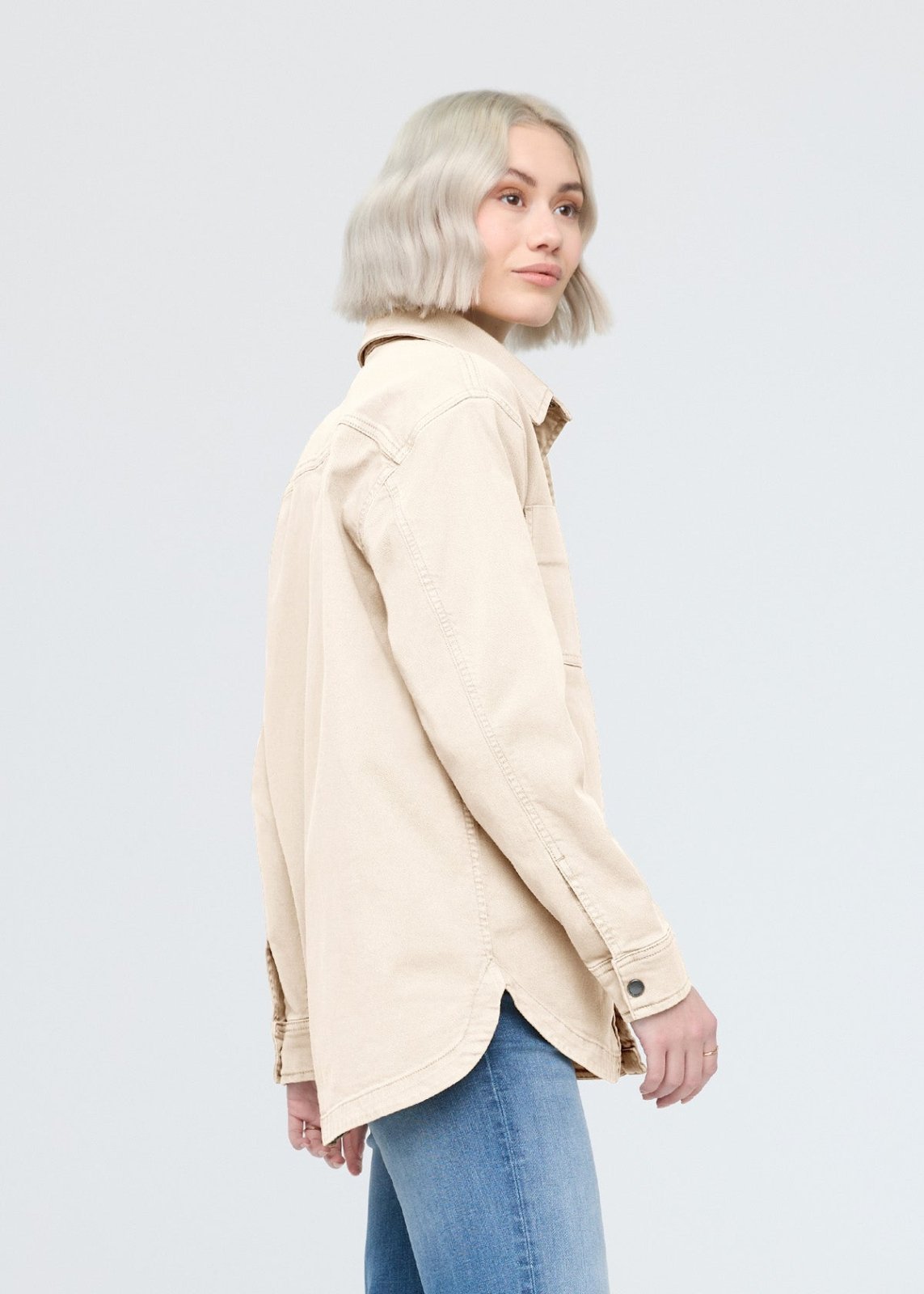 womens ecru twill overshirt side