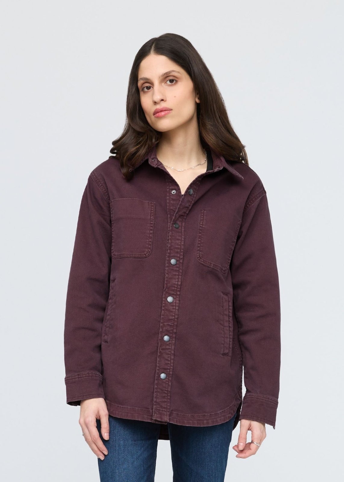 womens raisin twill overshirt front