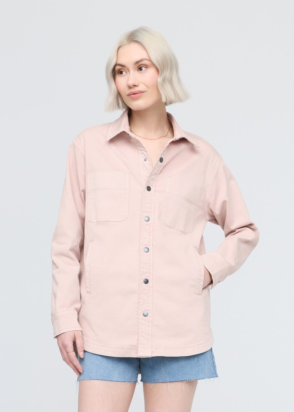 women's soft rose twill overshirt front