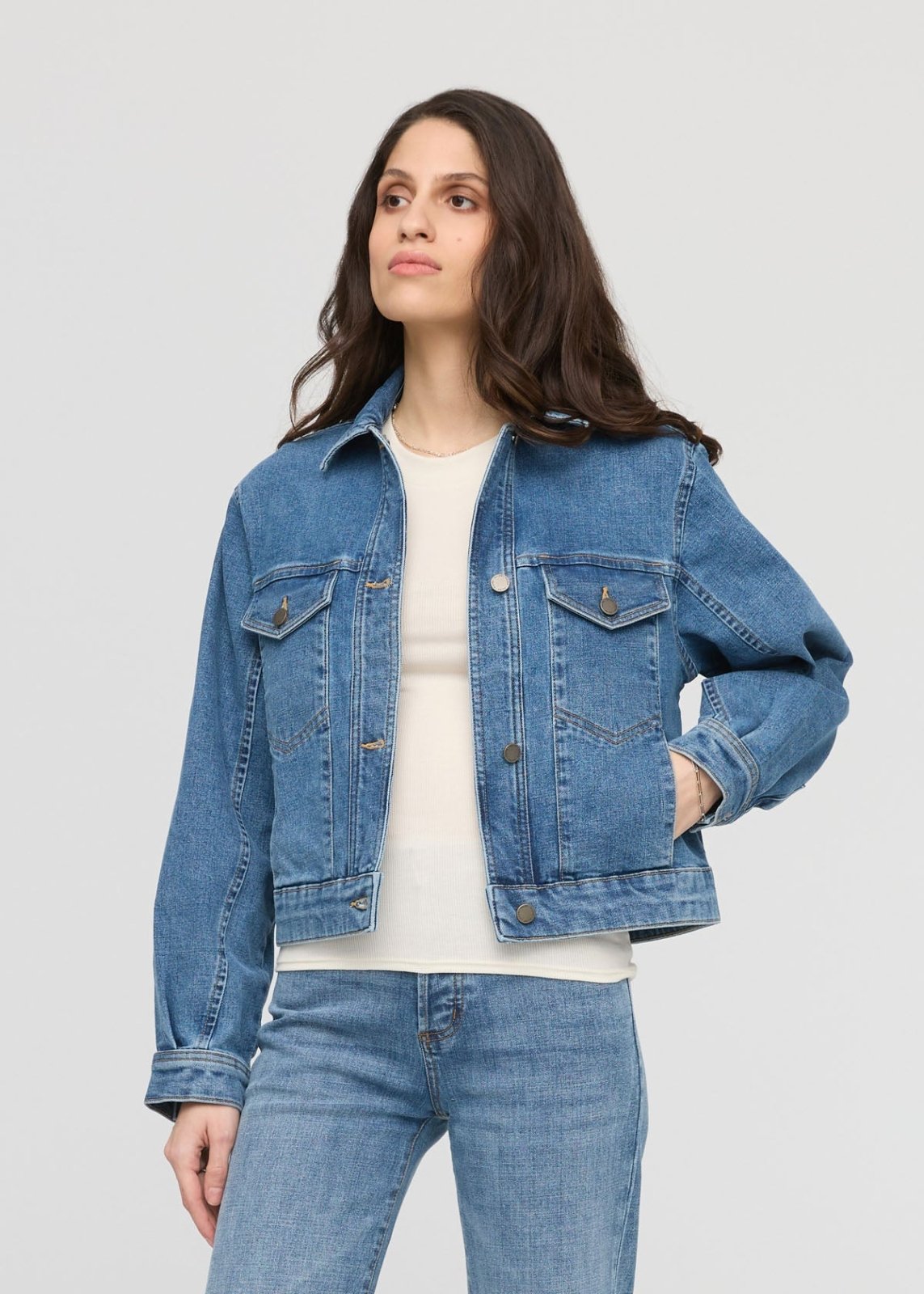 Fitted Denim New Ladies Jeans Jacket Blue Denim Jacket Jeans