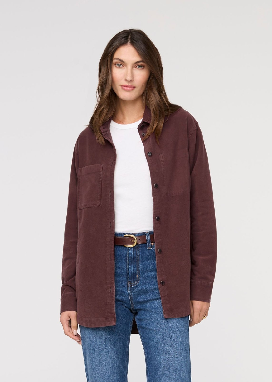 womens rich maroon moleskin overshirt front