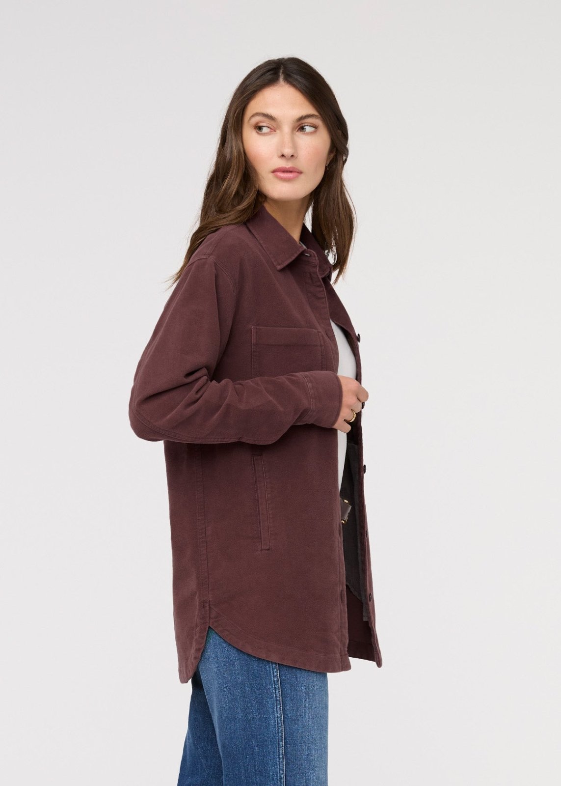 womens rich maroon moleskin overshirt side
