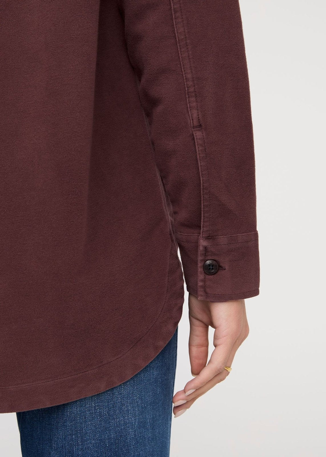womens rich maroon moleskin overshirt sleeve button