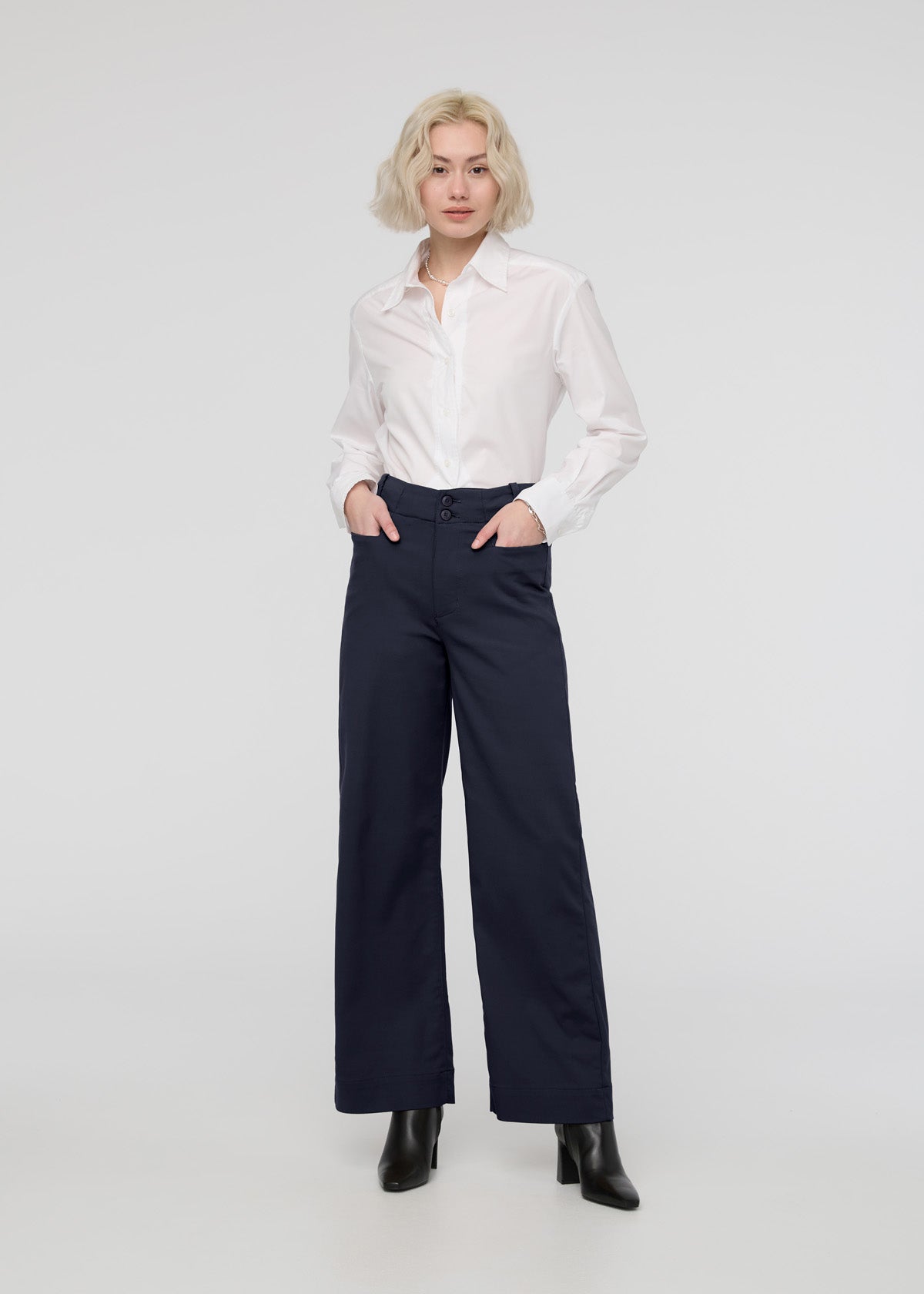 womens navy high rise wide leg trouser full body