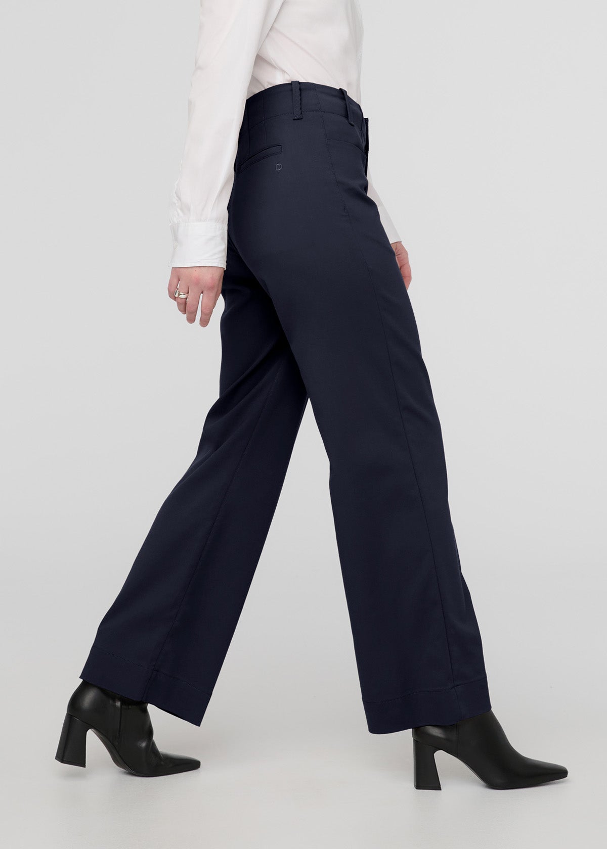 womens navy high rise wide leg trouser side