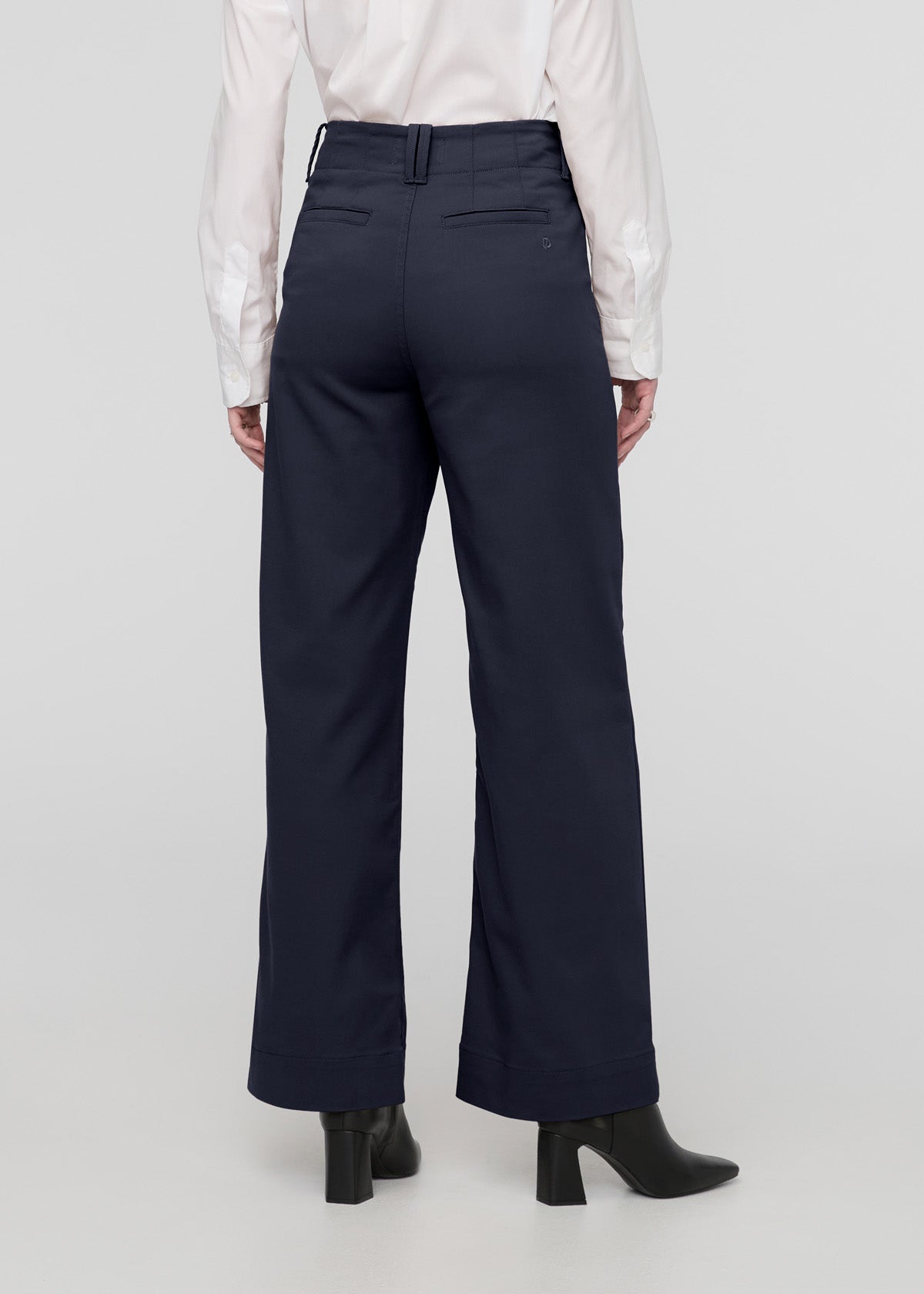 womens navy high rise wide leg trouser back