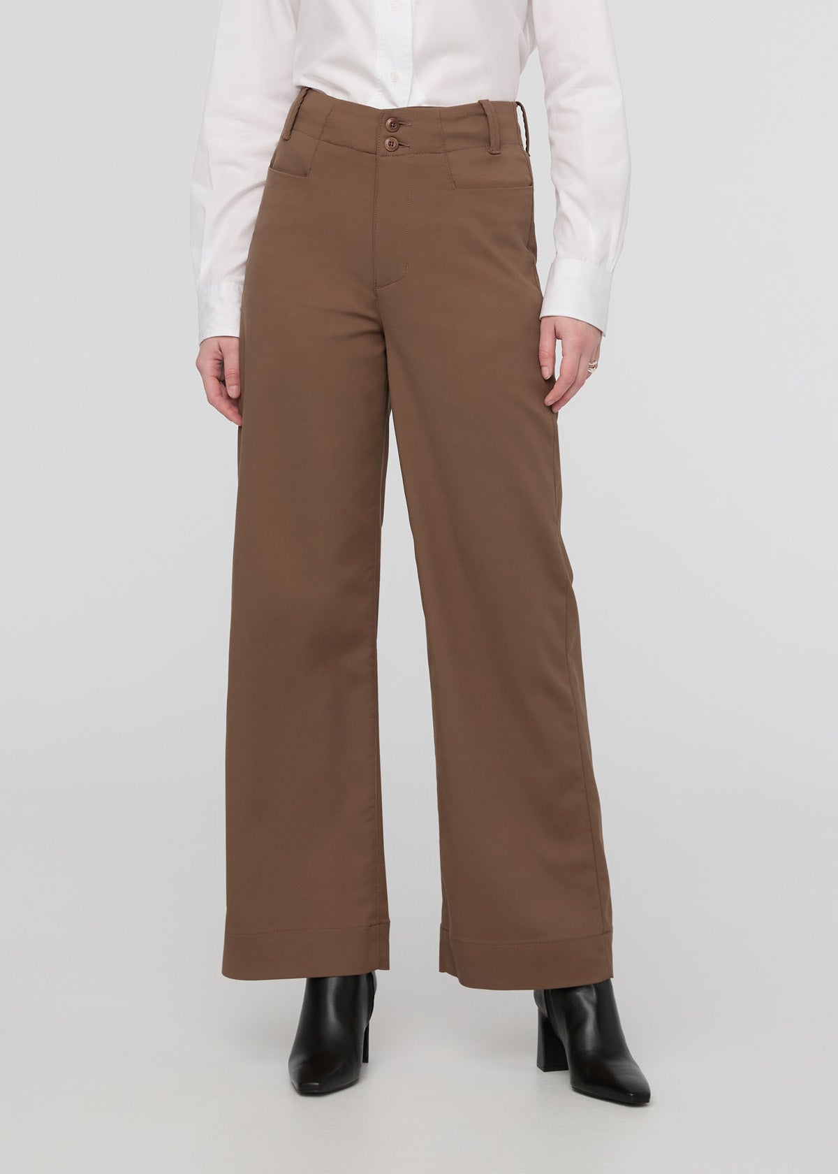 womens khaki high rise wide leg trouser front