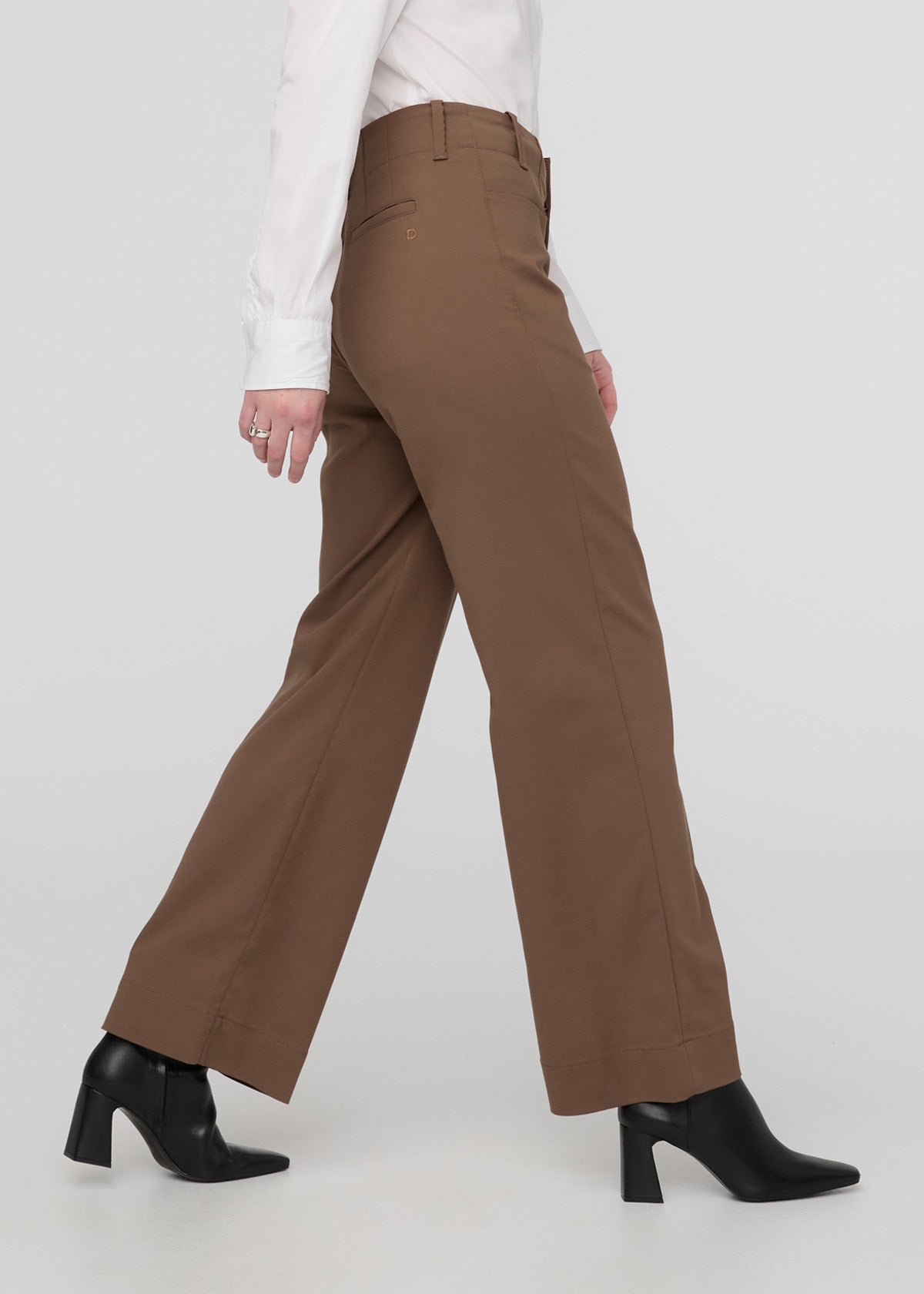 womens khaki high rise wide leg trouser side