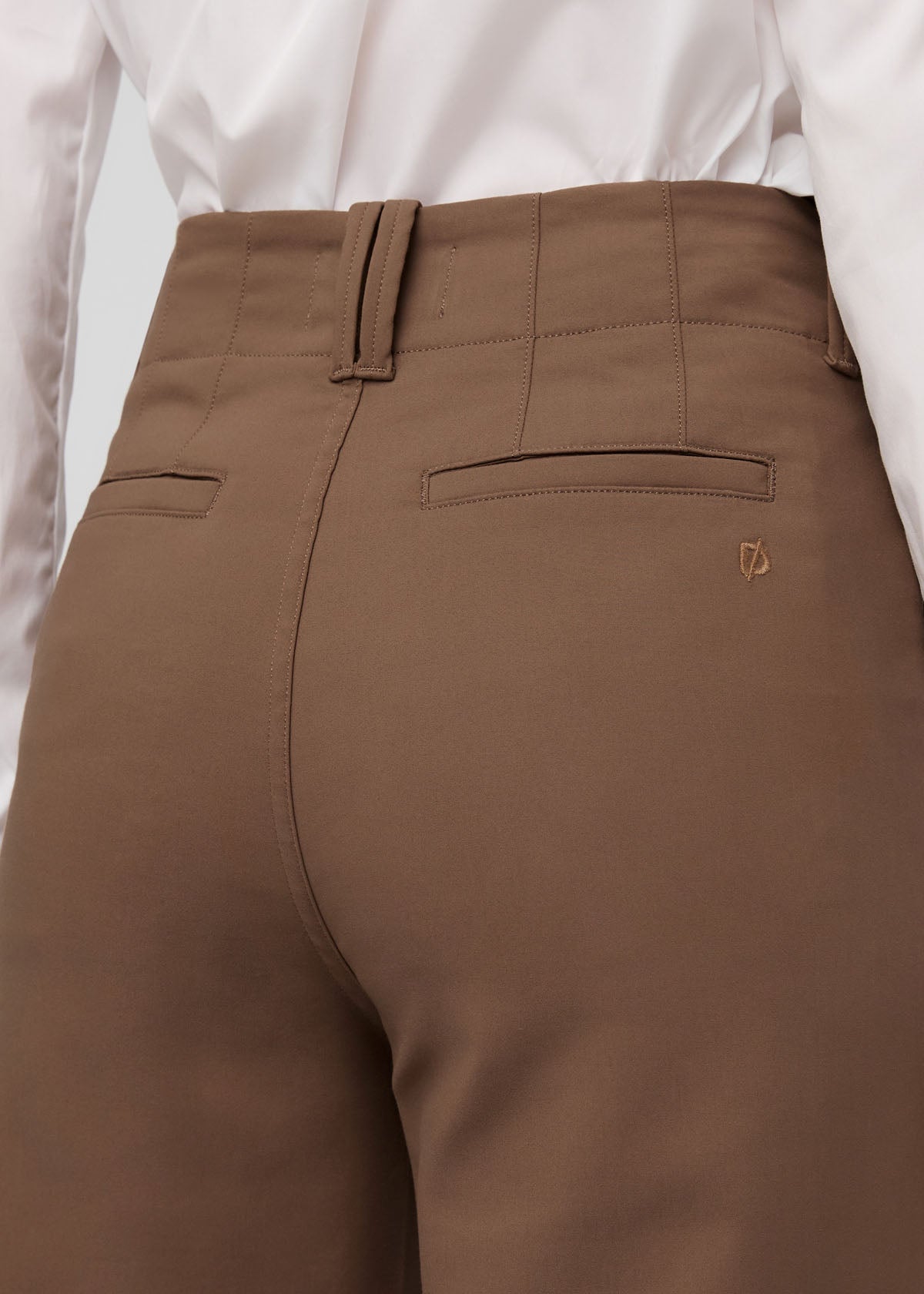 womens khaki high rise wide leg trouser back waistband