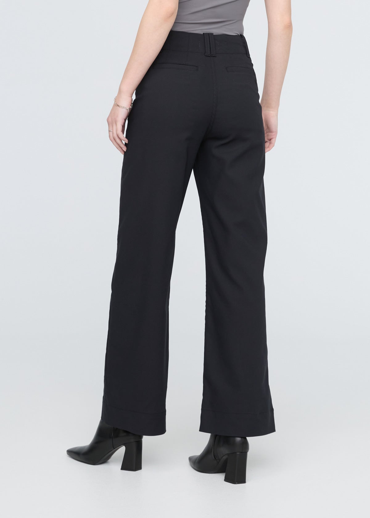 womens black high rise wide leg trouser back