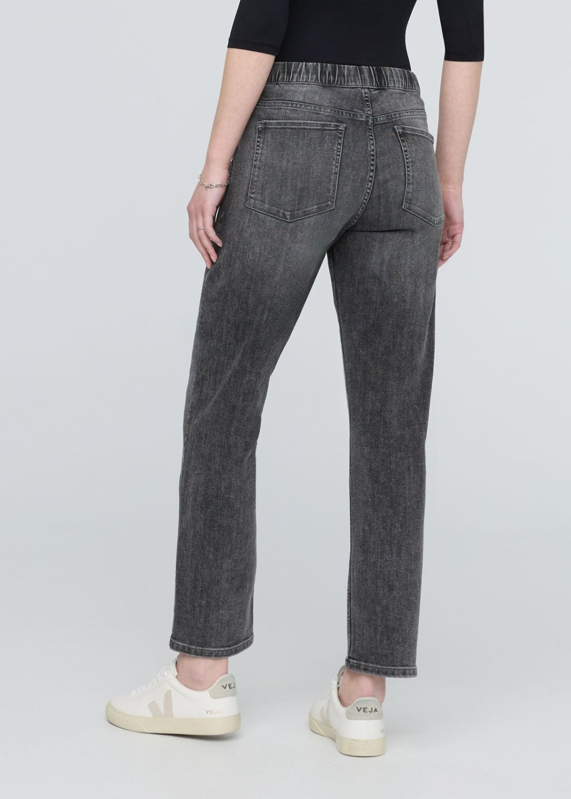 womens tumbled onyx relazed denim pull on pants back