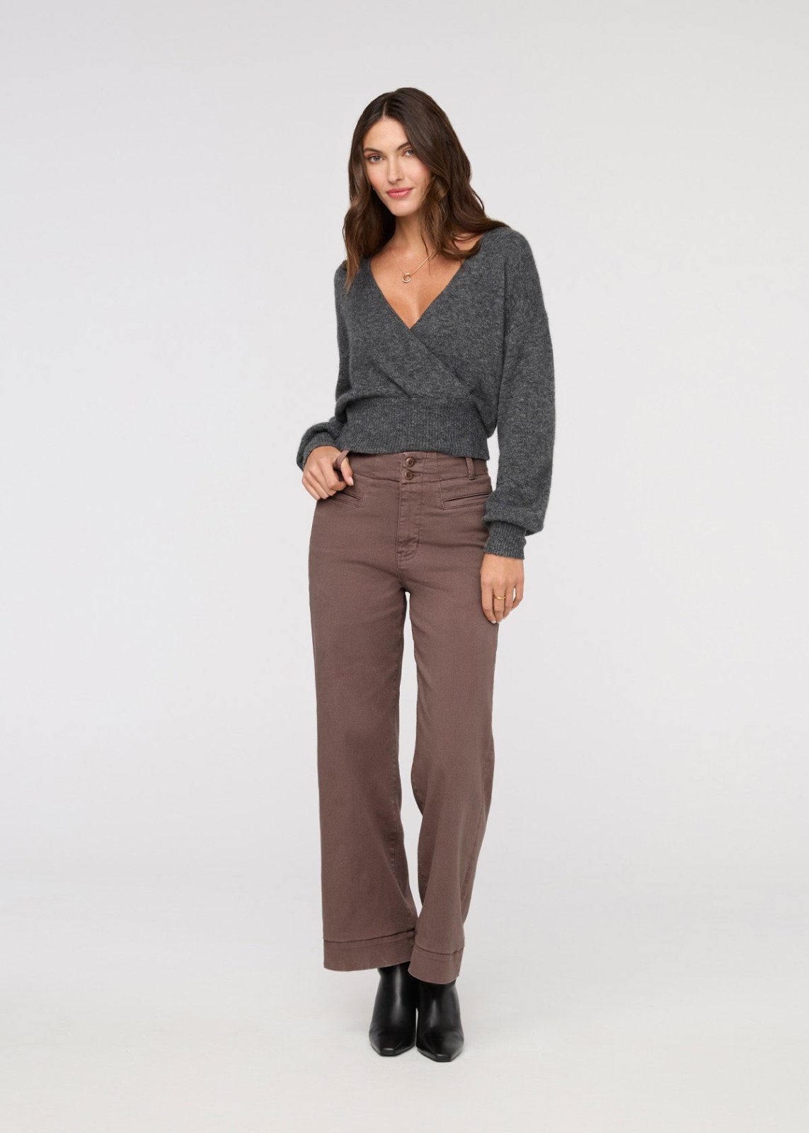 womens brown high rise trouser full body