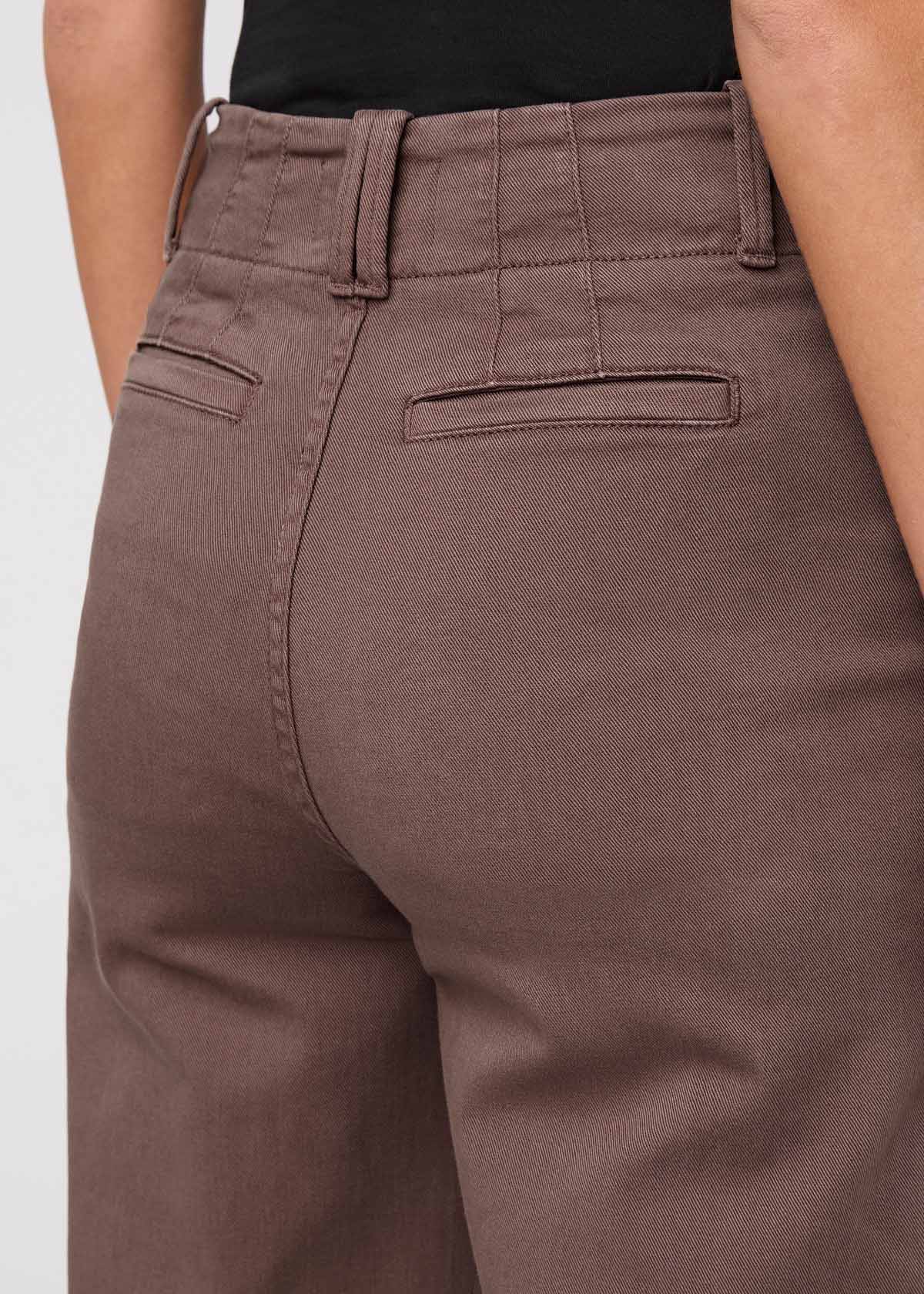 womens brown high rise trouser back pocket details