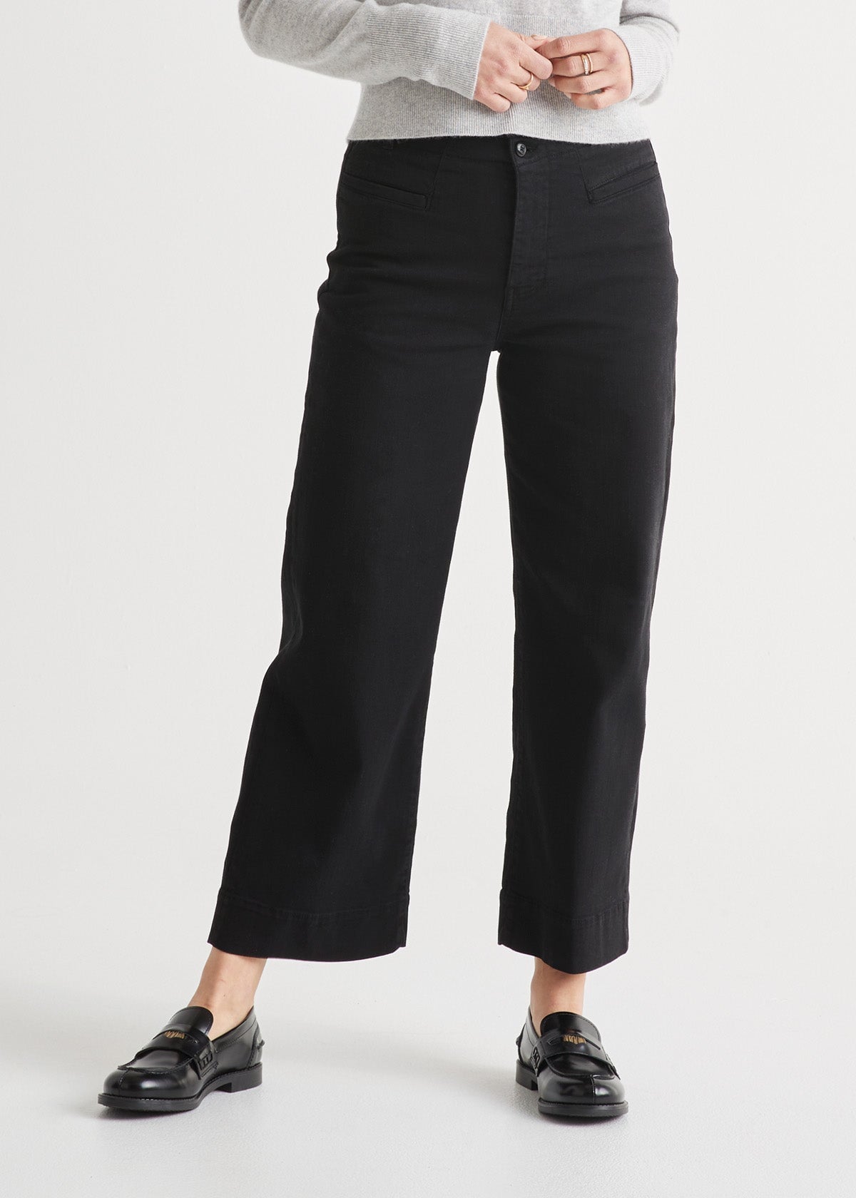 womens black high rise trouser front