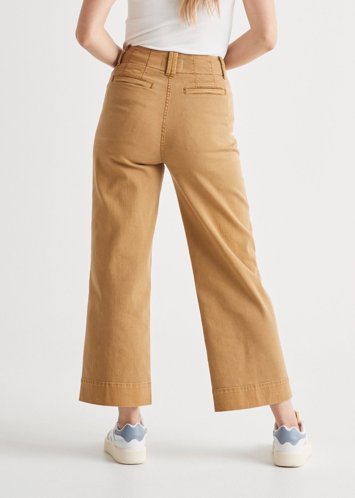 womens camel high rise twill trouser back