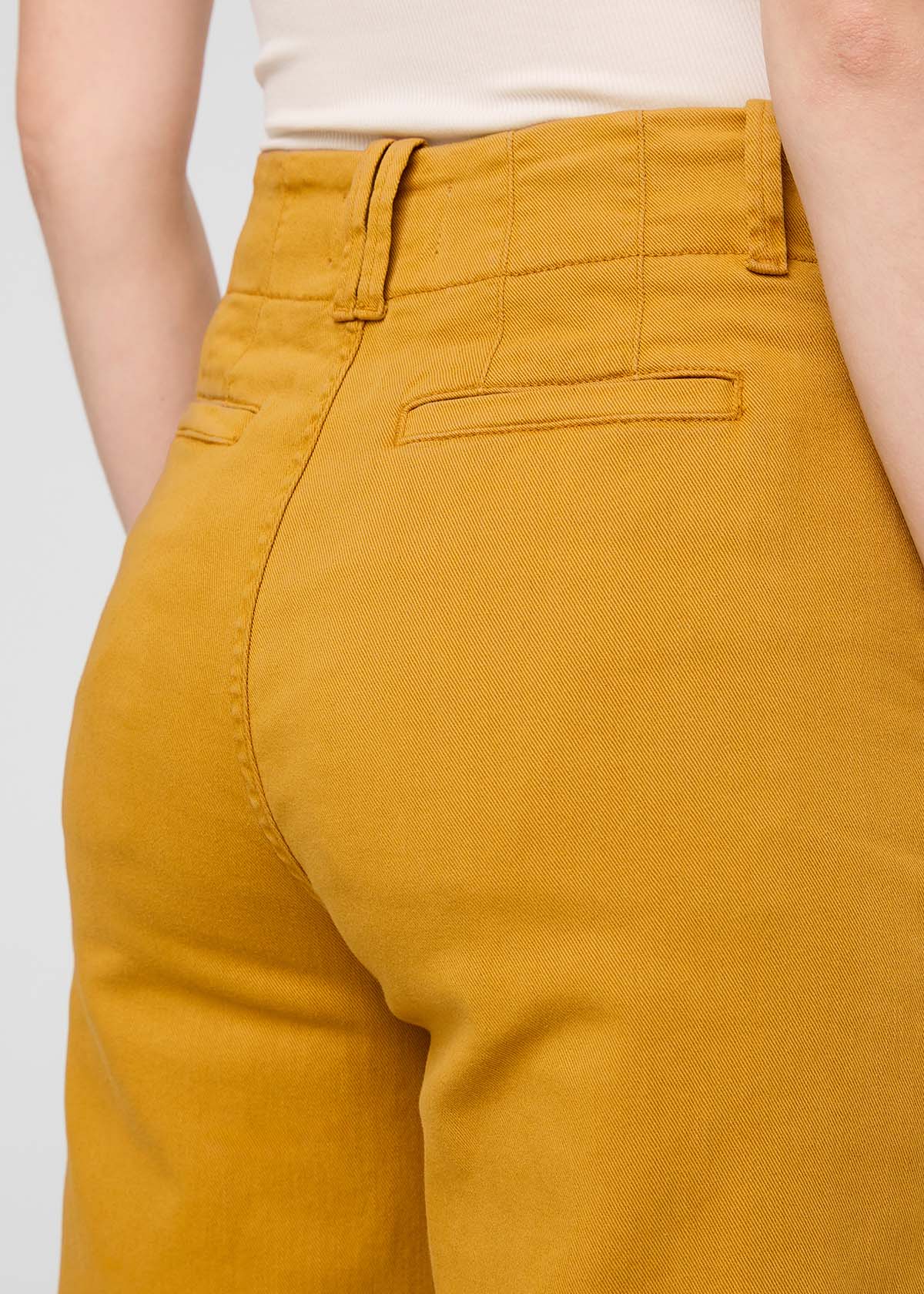 womens yellow high rise trouser back waistband detail