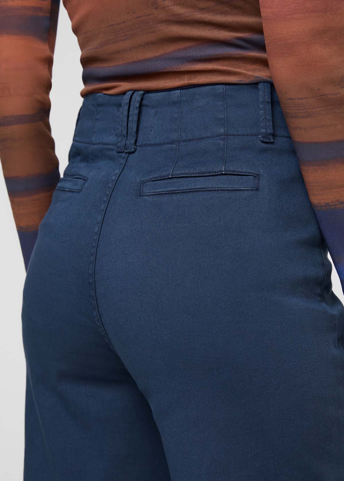 womens dark blue high rise trouser back pocket
