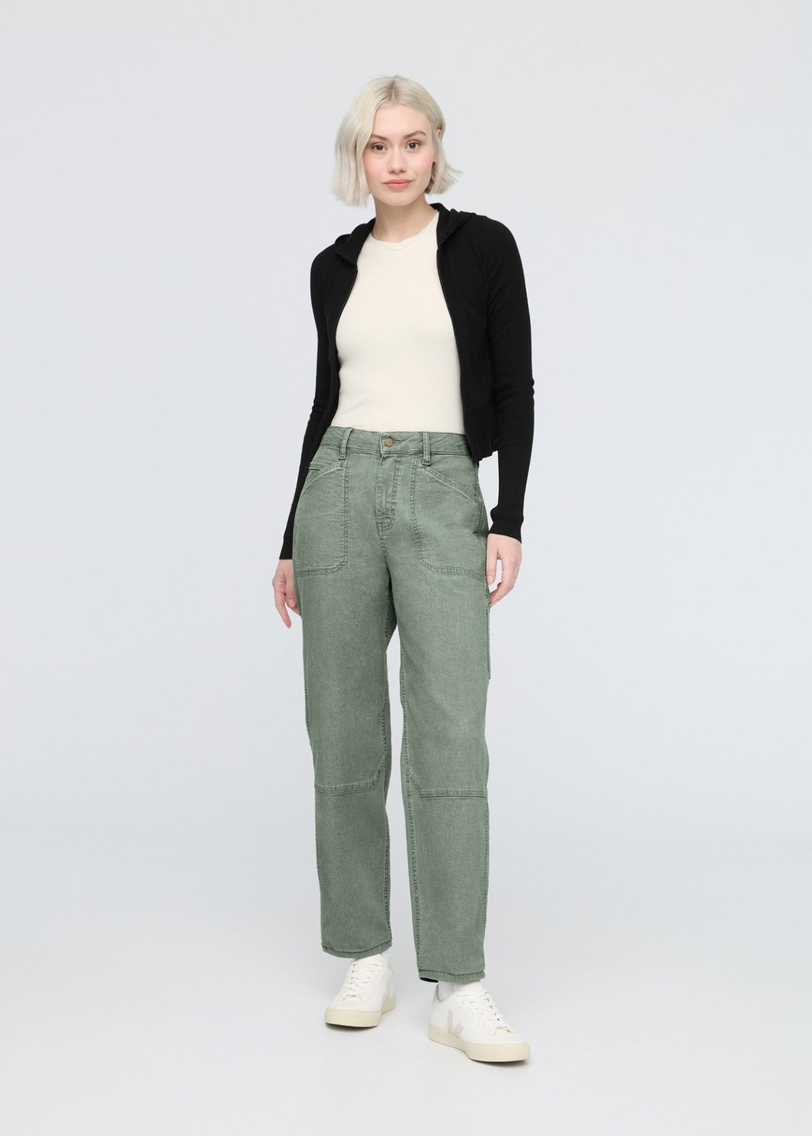 womens stretch canvas green utility pants full body