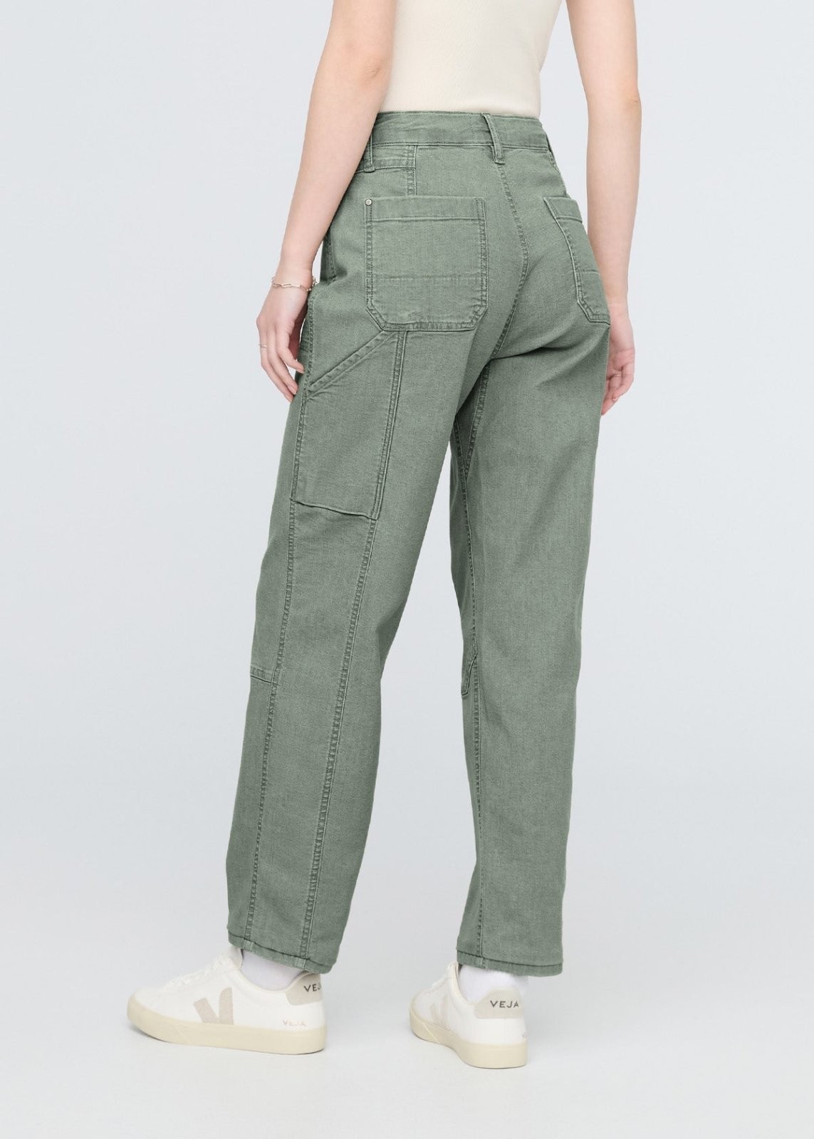 womens stretch canvas green utility pants back