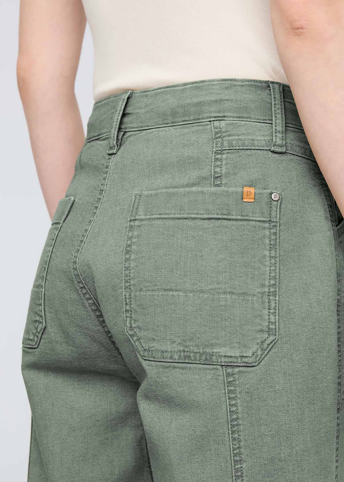 womens stretch canvas green utility pants back pockets