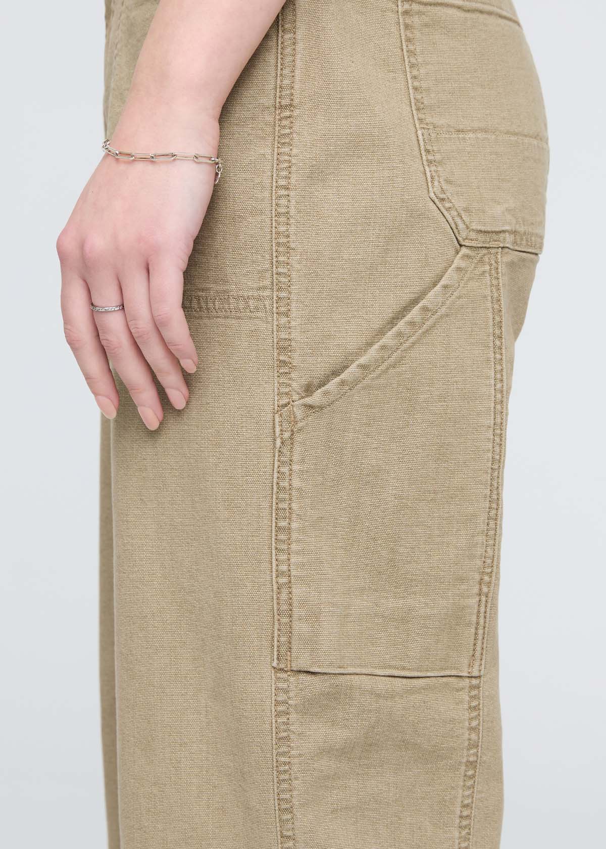 Women's Stretch Canvas Tan Utility Pants side pocket