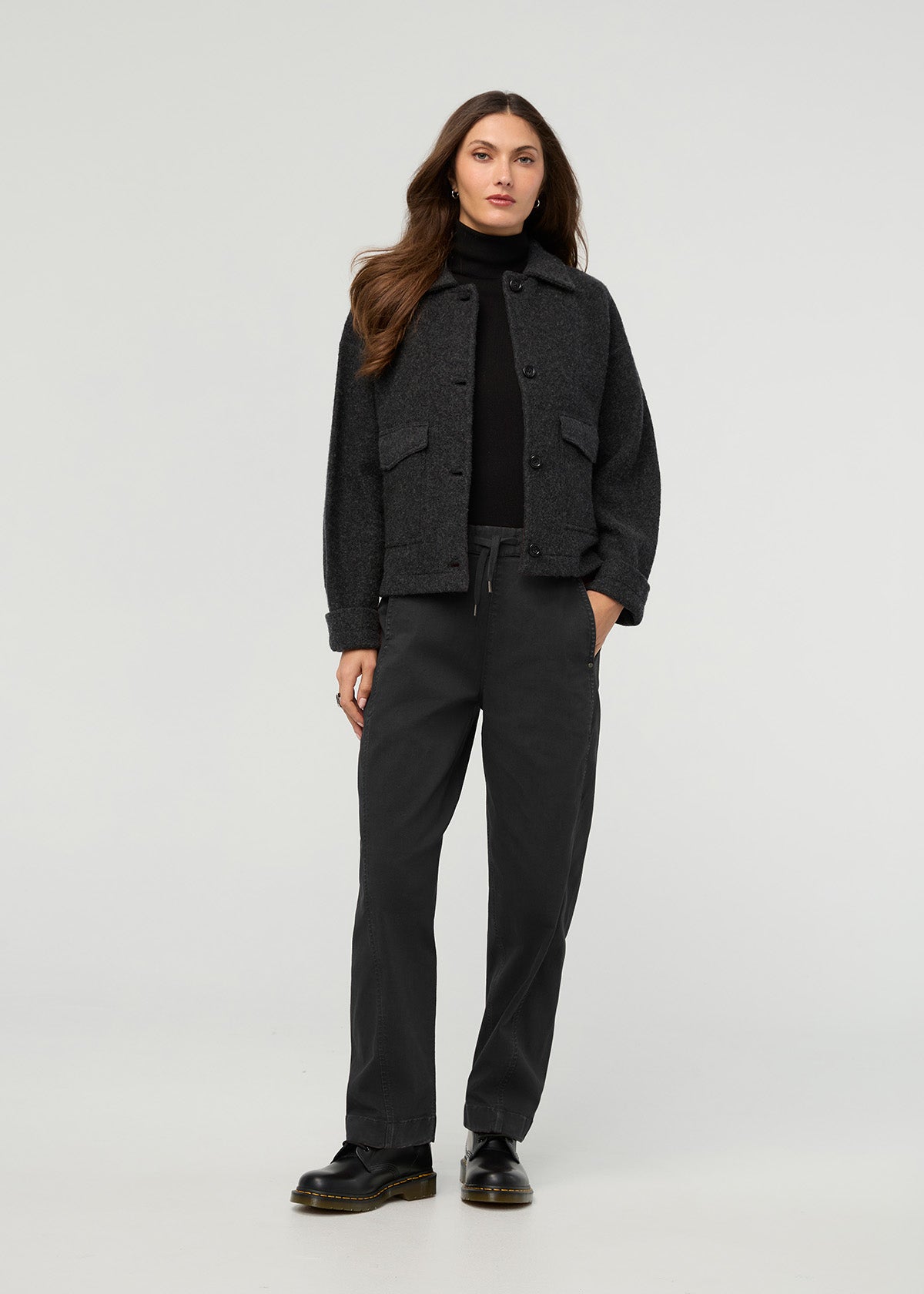 Women's Black Barrel Pull On Pant front full body