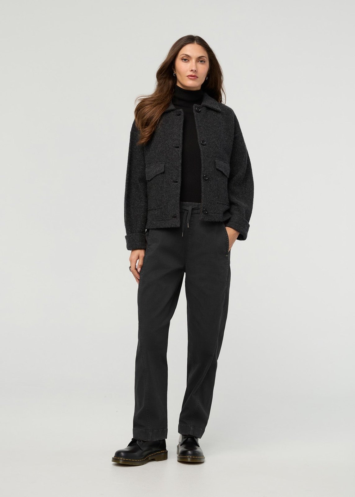 Women's Black Barrel Pull On Pant front full body