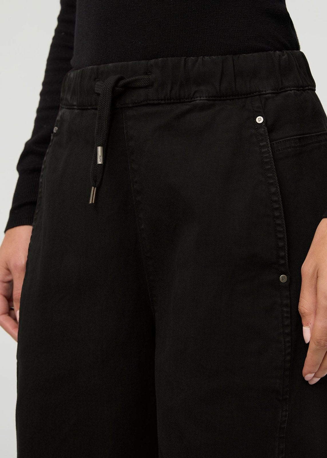 Women's Black Barrel Pull On Pant front waistband drawstring