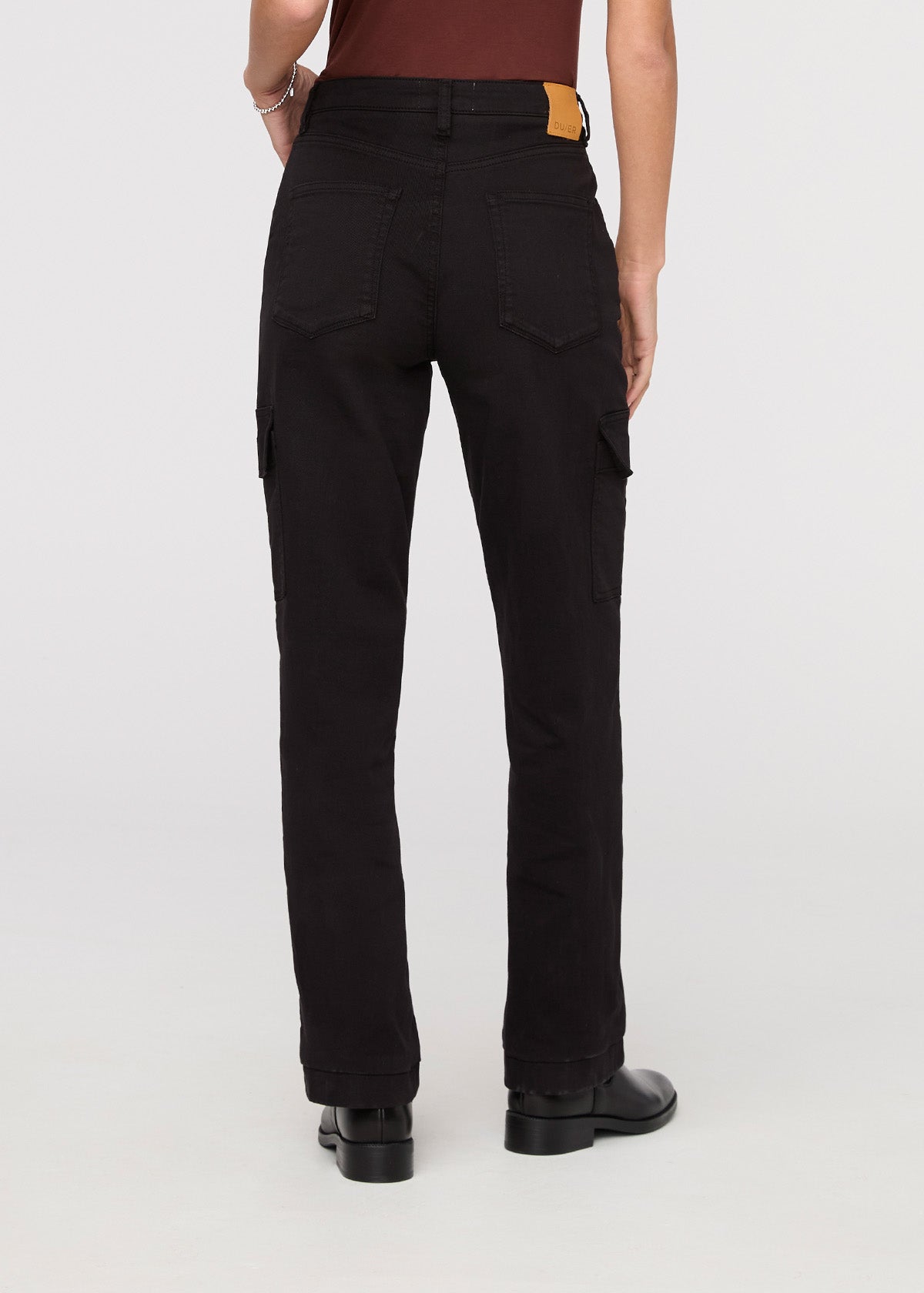 Women's Black High Rise Twill Cargo Pants back