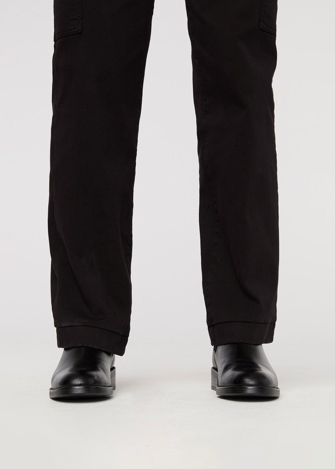 Women's Black High Rise Twill Cargo Pants cuff detail