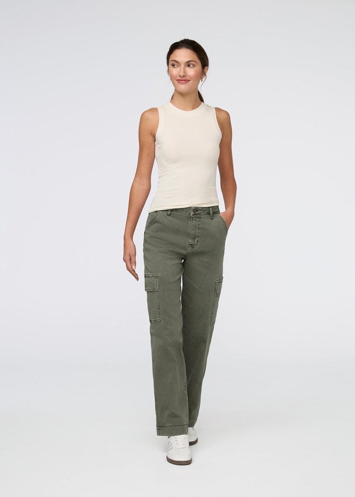 women's thyme high rise twill cargo pants full body