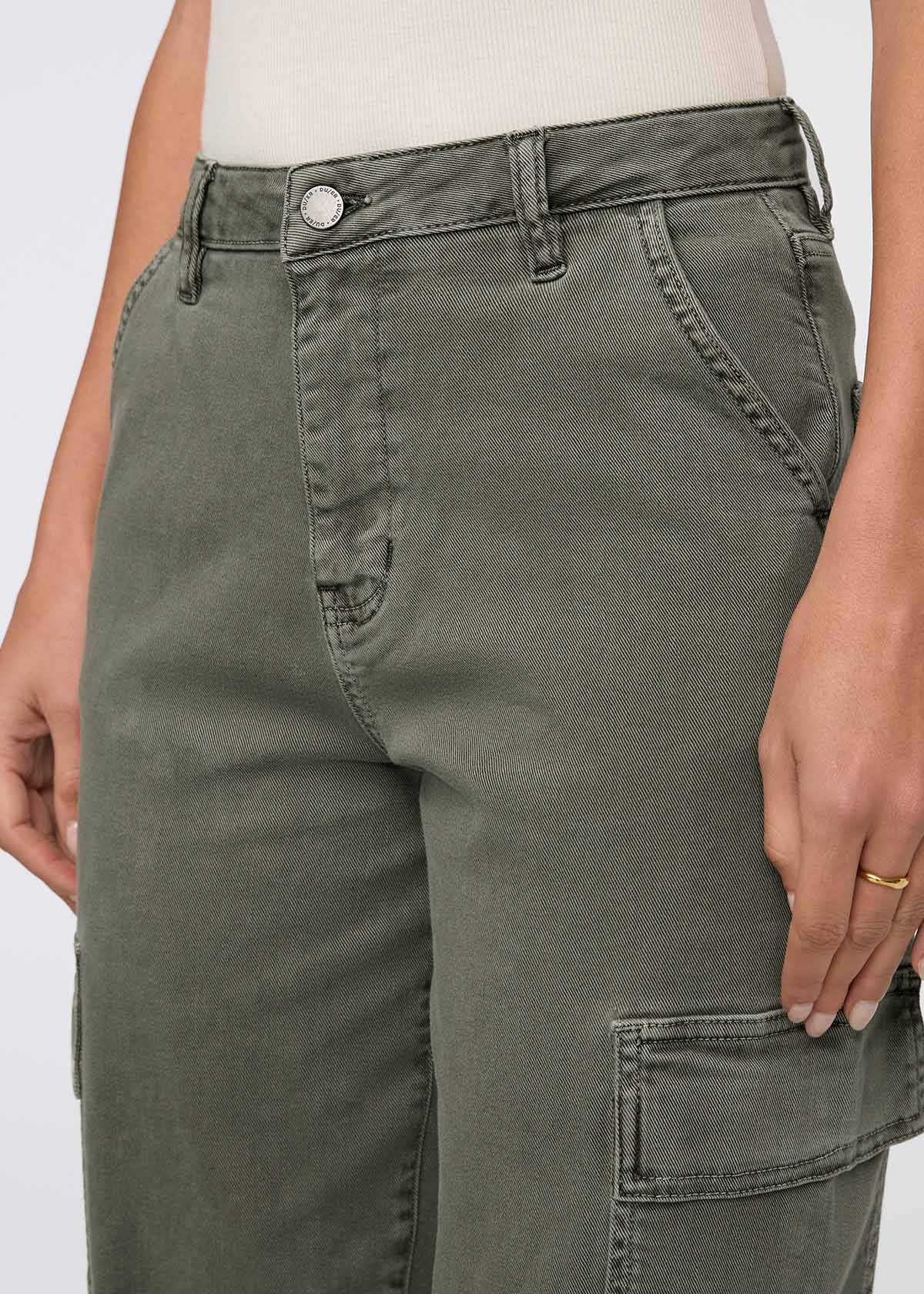 women's thyme high rise twill cargo pants waist detail