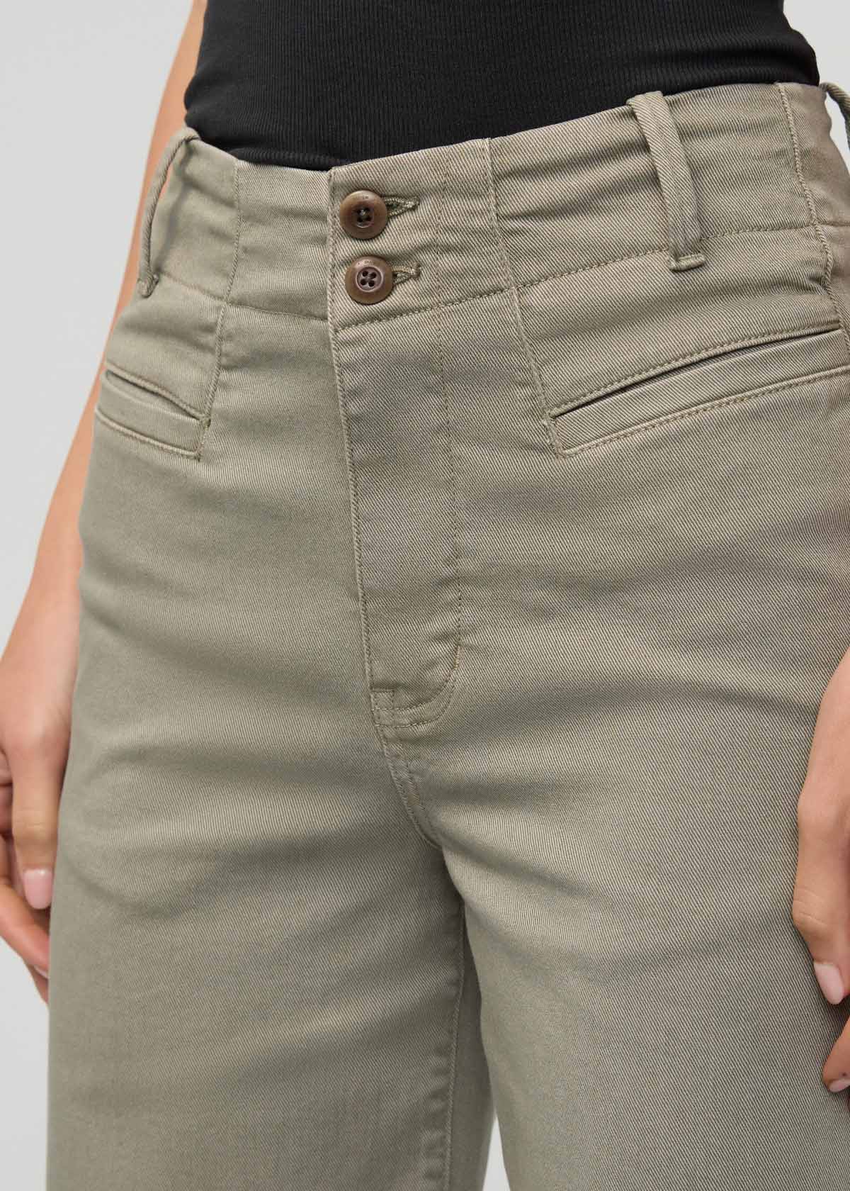 womens light muted green high rise trouser waistband detail